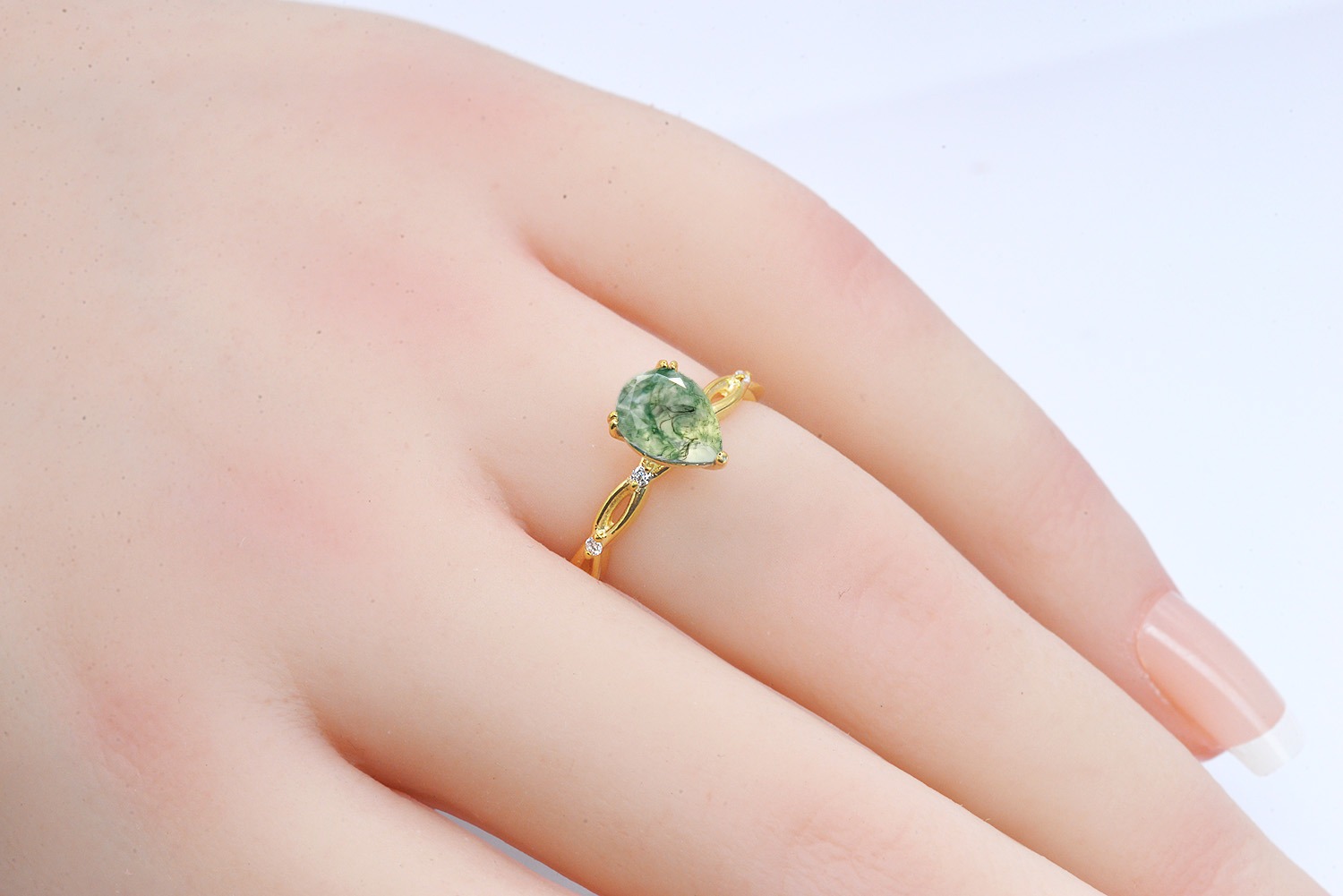 natural moss agate and diamond ring