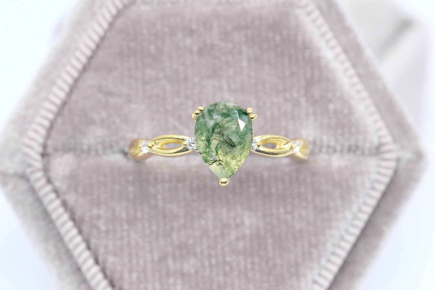 natural moss agate and diamond ring