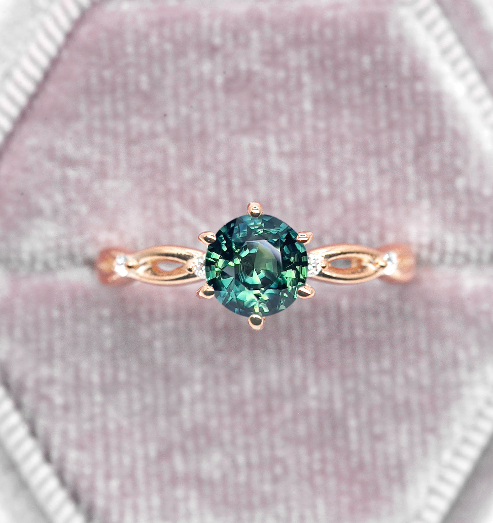 montana teal sapphire rose gold ring