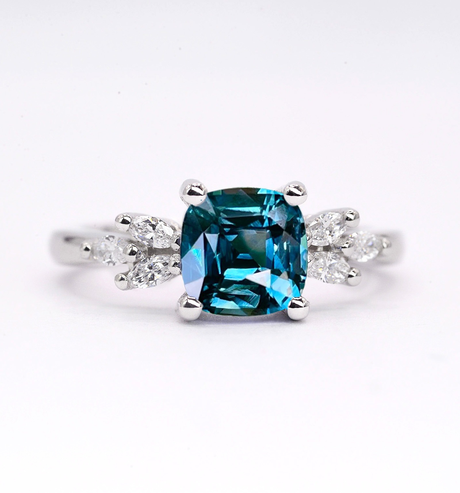 One-Of-A-Kind Teal Sapphire Engagement Ring