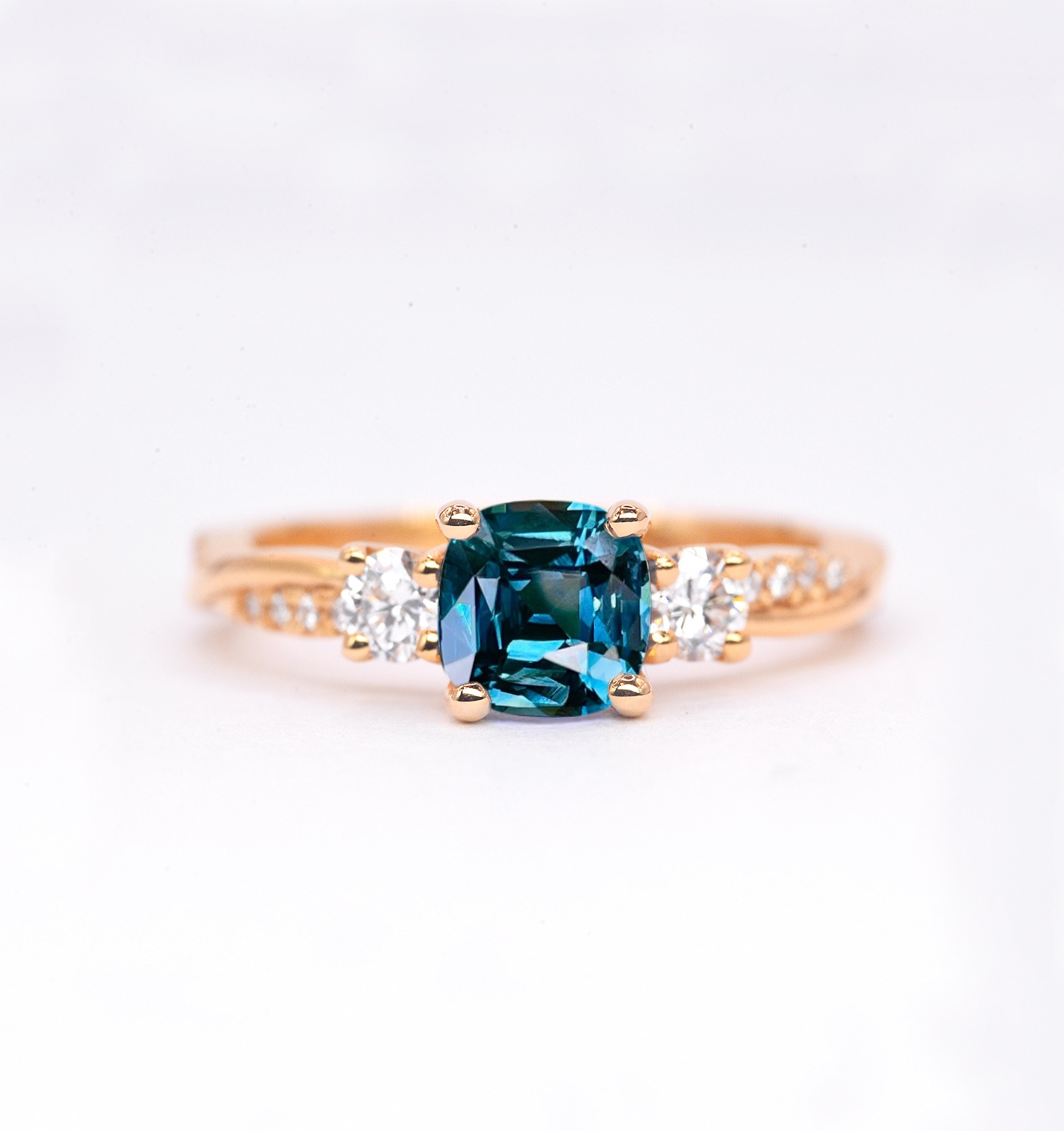 1.02ct cushion cut teal sapphire ring