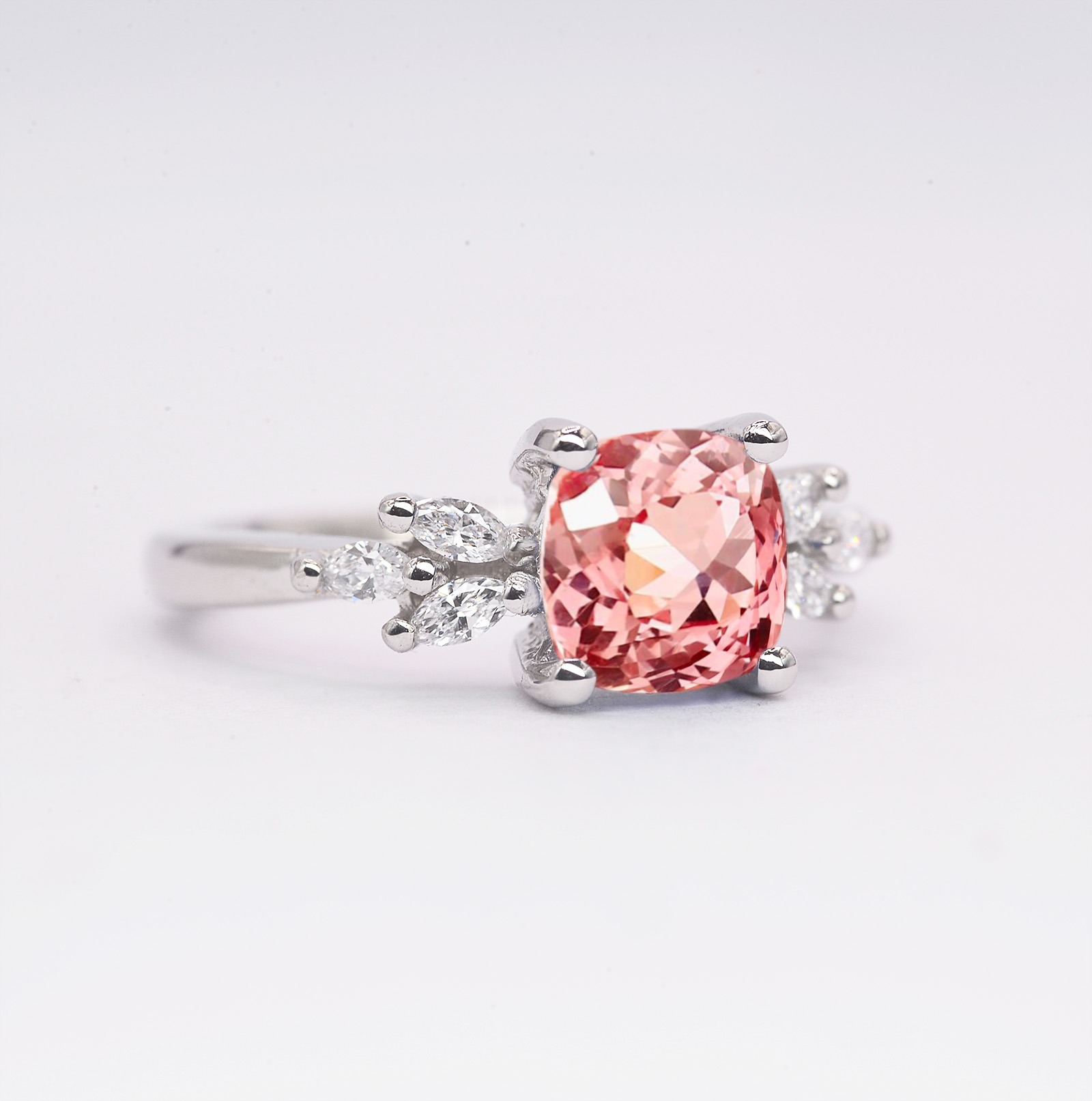 morganite and diamond cushion ring