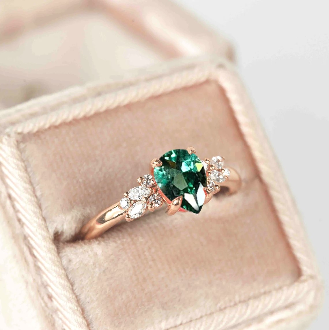 mint green sapphire diamond cluster ring with 8 x 6mm mint green sapphire and white accent diamonds. The unique design of this art deco style ring comes with solid 9k,14k or 18k gold or platinum.