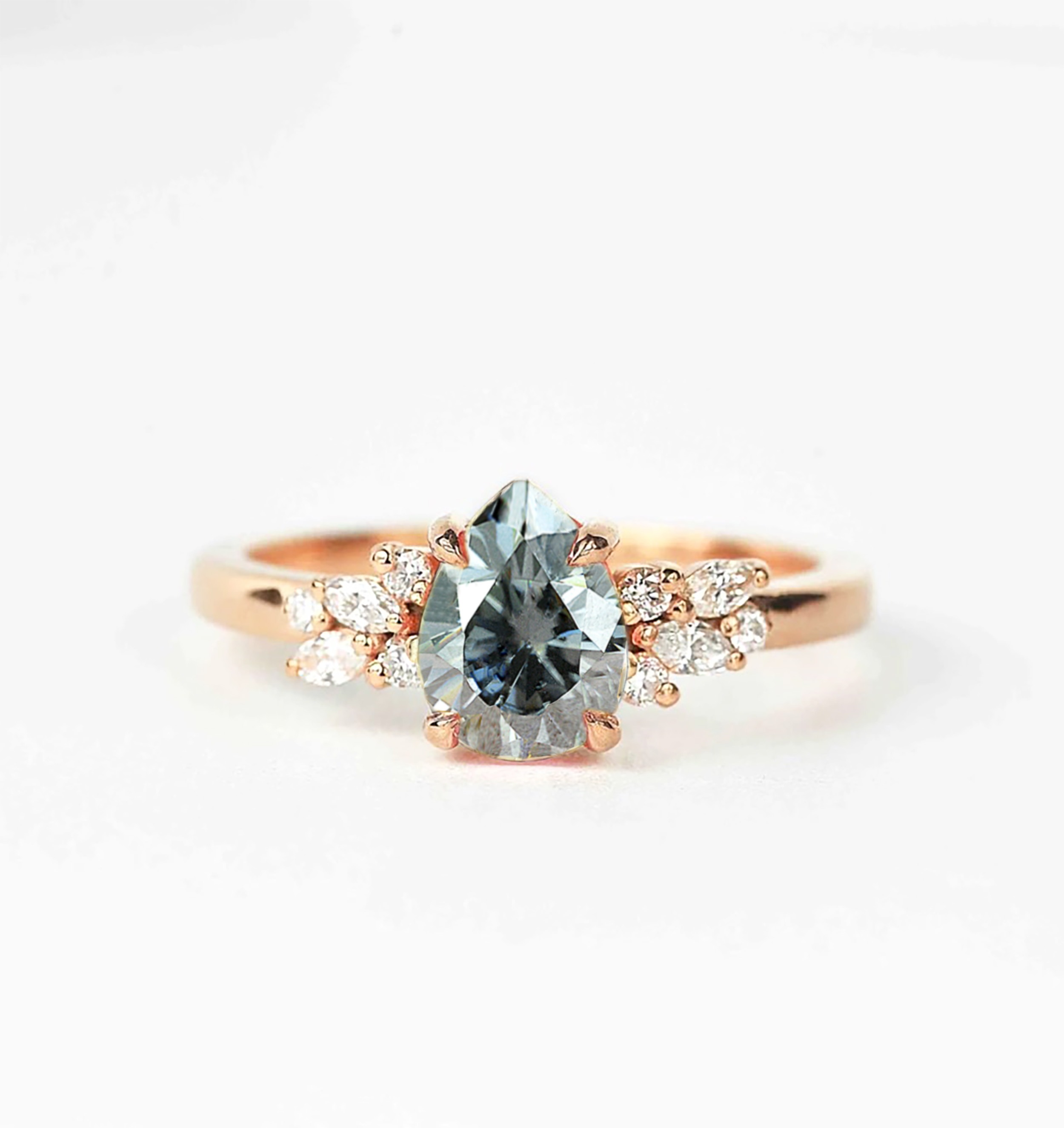 Grey moissanite cluster engagement ring