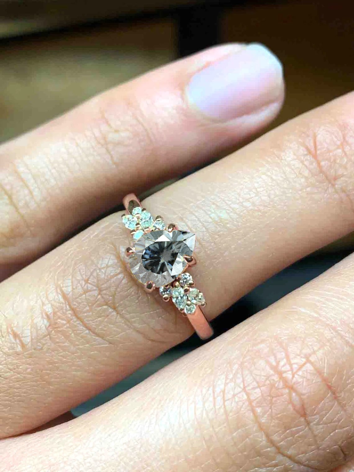 Grey moissanite cluster engagement ring - Image 6
