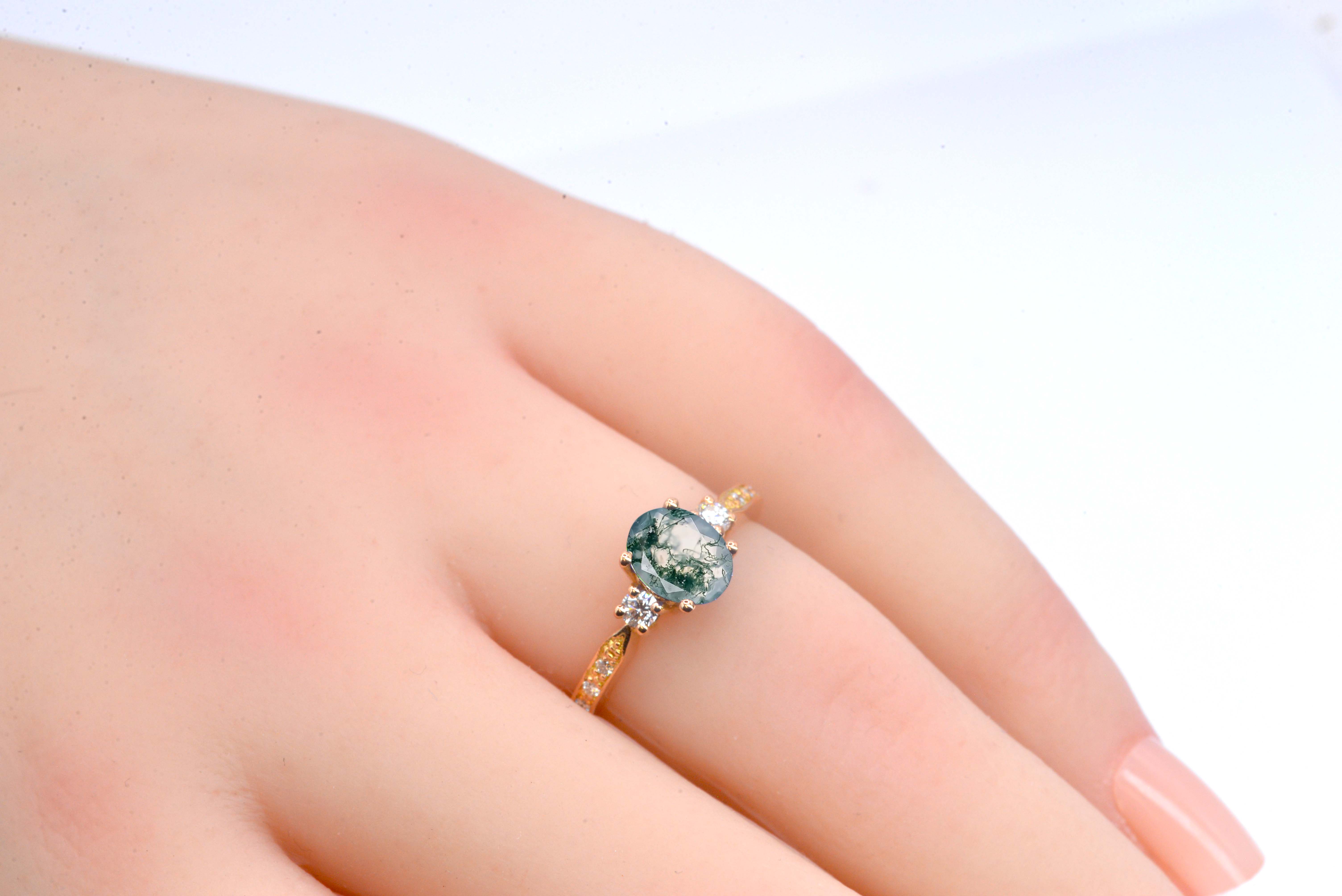 Moss Agate And Diamond Unique Engagement Ring - Image 7