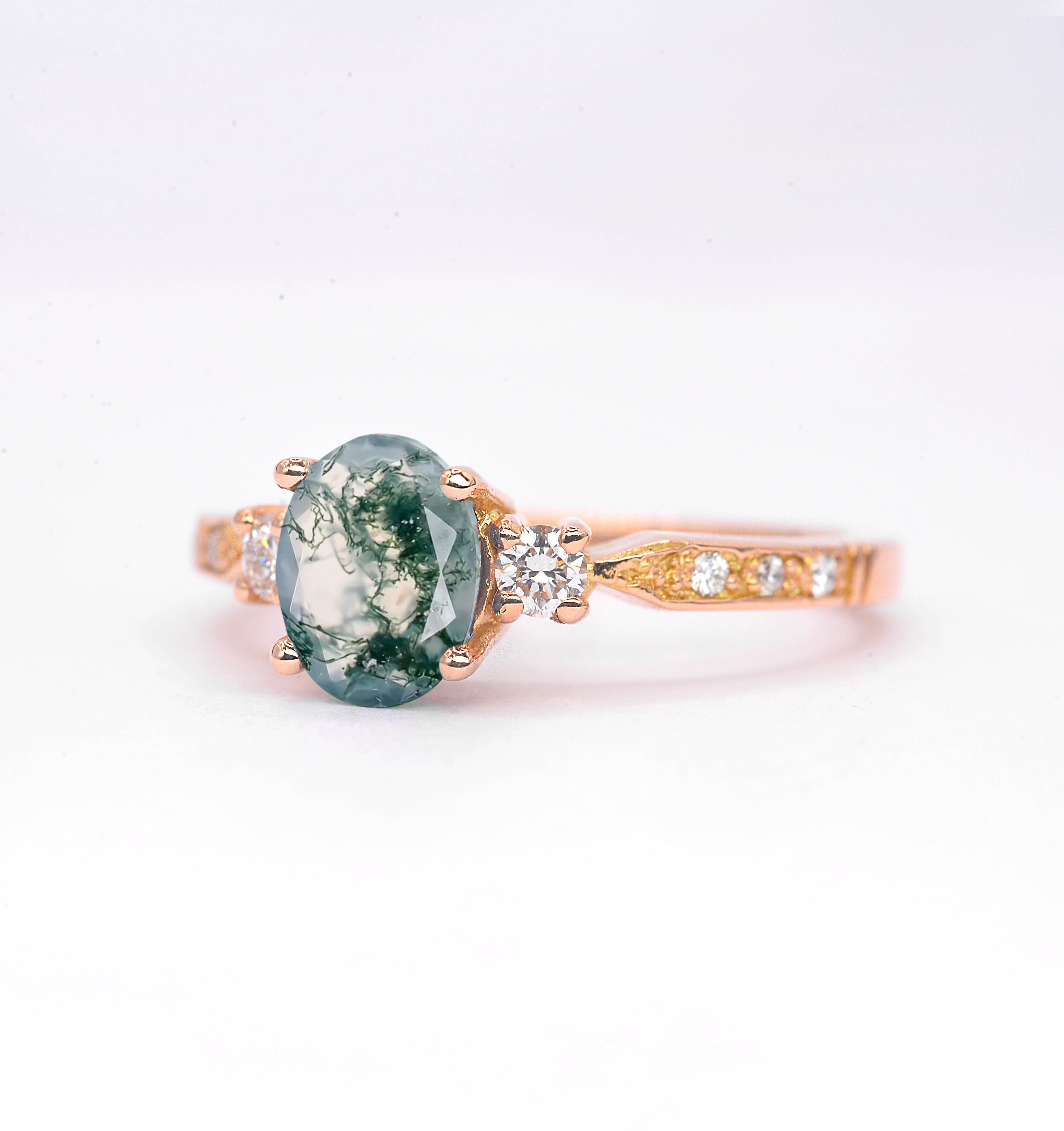 Moss Agate And Diamond Unique Engagement Ring - Image 5