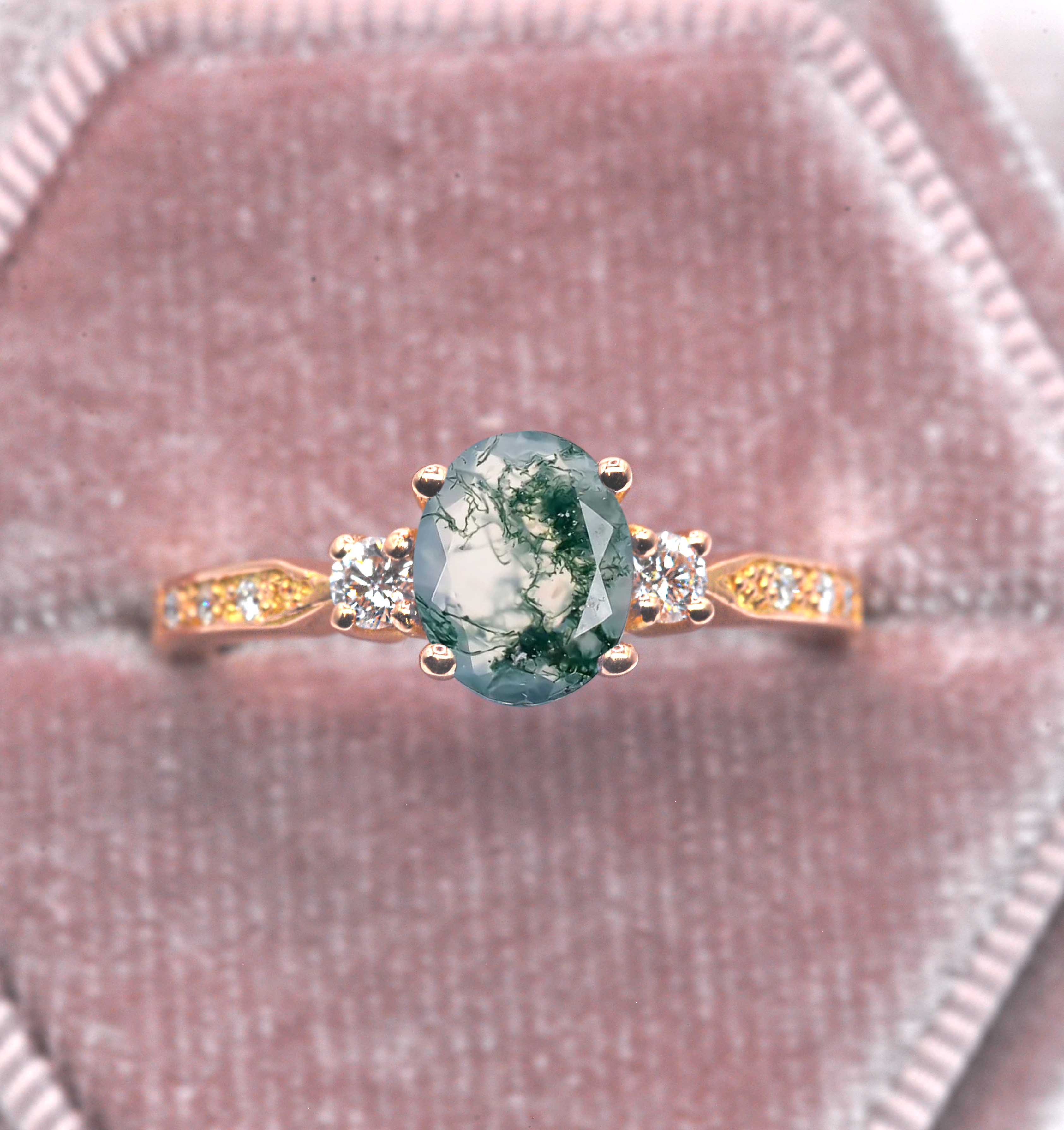 Moss Agate And Diamond Unique Engagement Ring - Image 6
