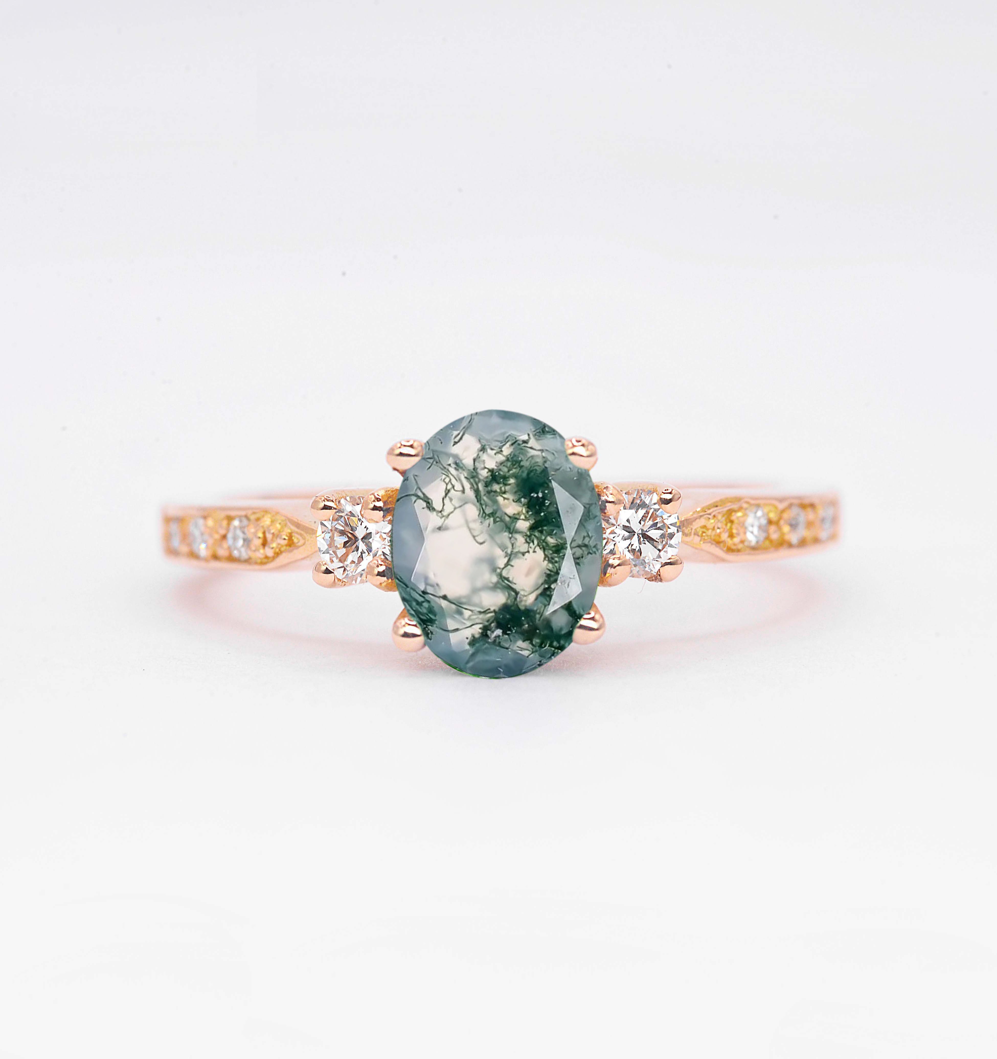 Moss Agate And Diamond Unique Engagement Ring