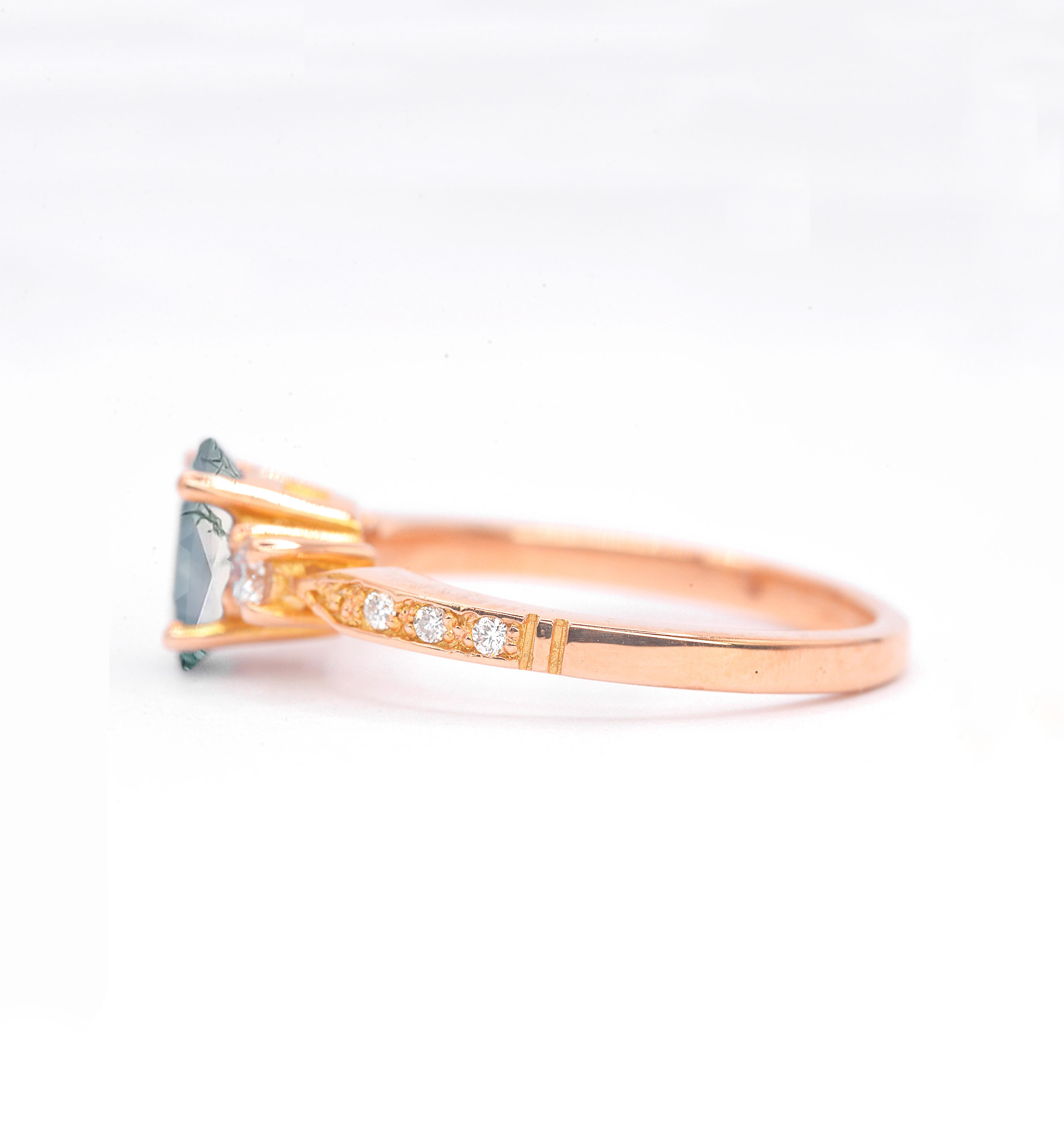 Moss Agate And Diamond Unique Engagement Ring - Image 4