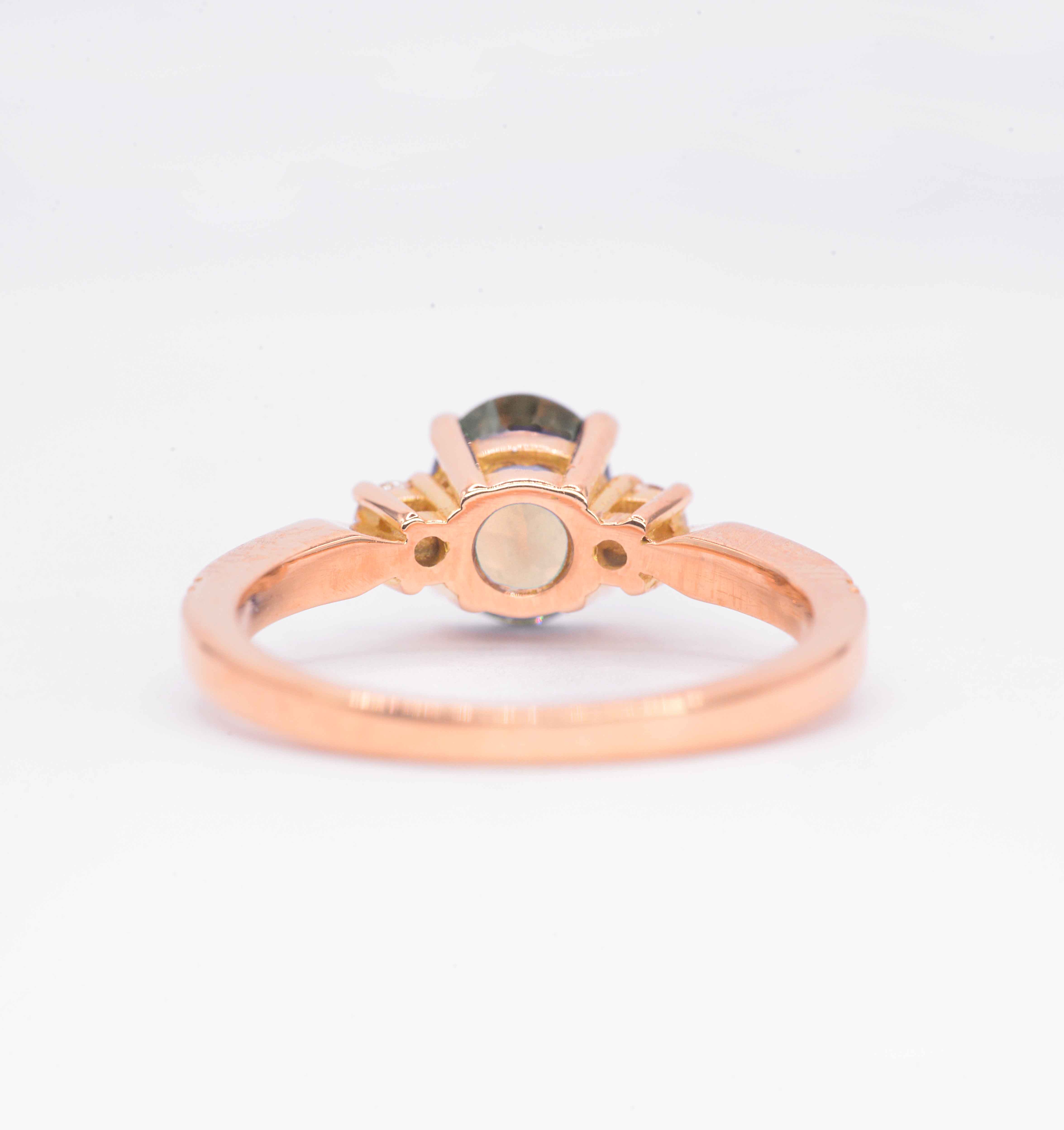Natural morganite and diamond ring with 8 x 6mm oval cut morganite and white round diamonds. The unique design of this art deco style ring comes with solid 9k,14k or 18k gold or platinum.