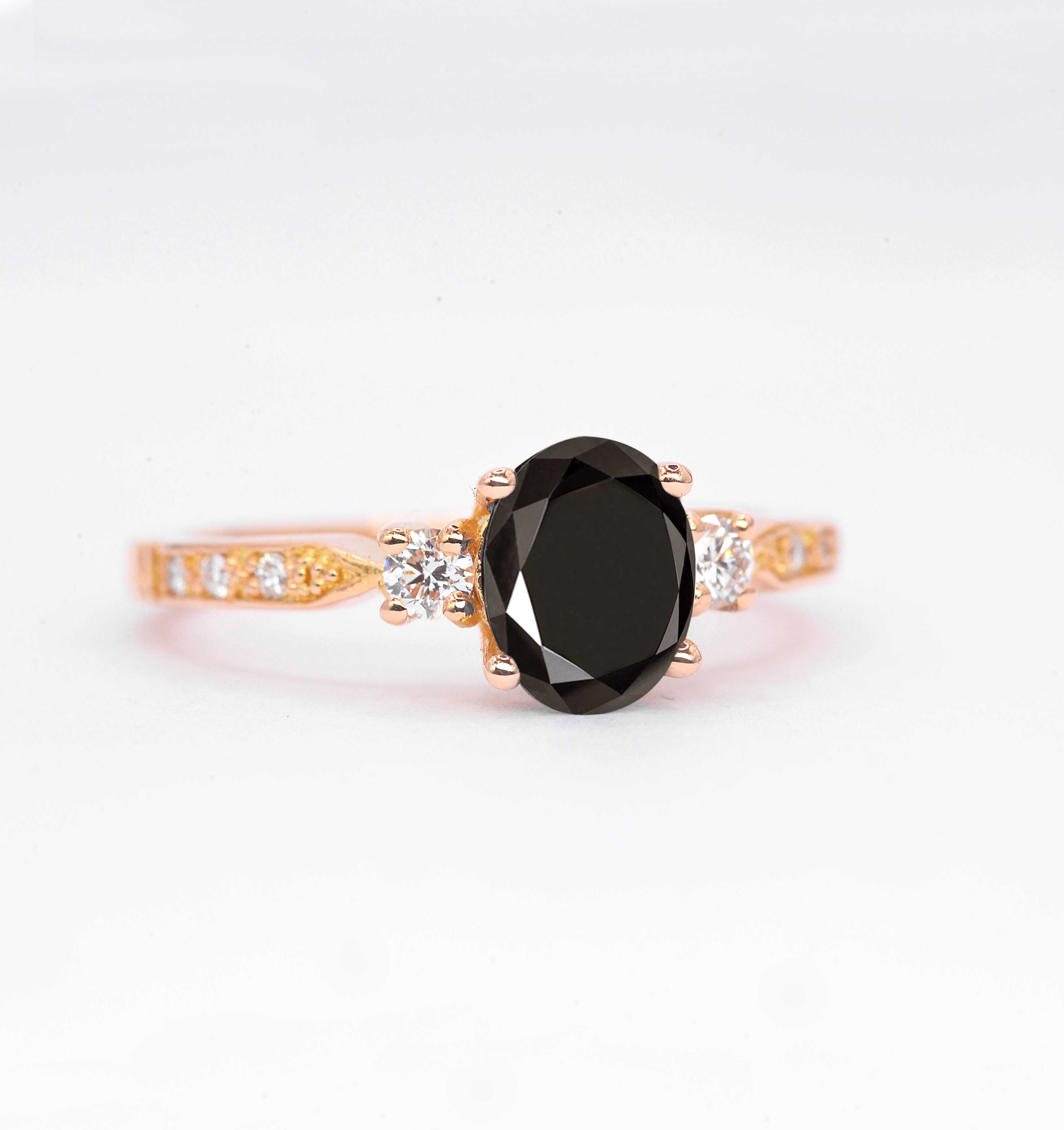 Oval black diamond art deco ring - Image 2