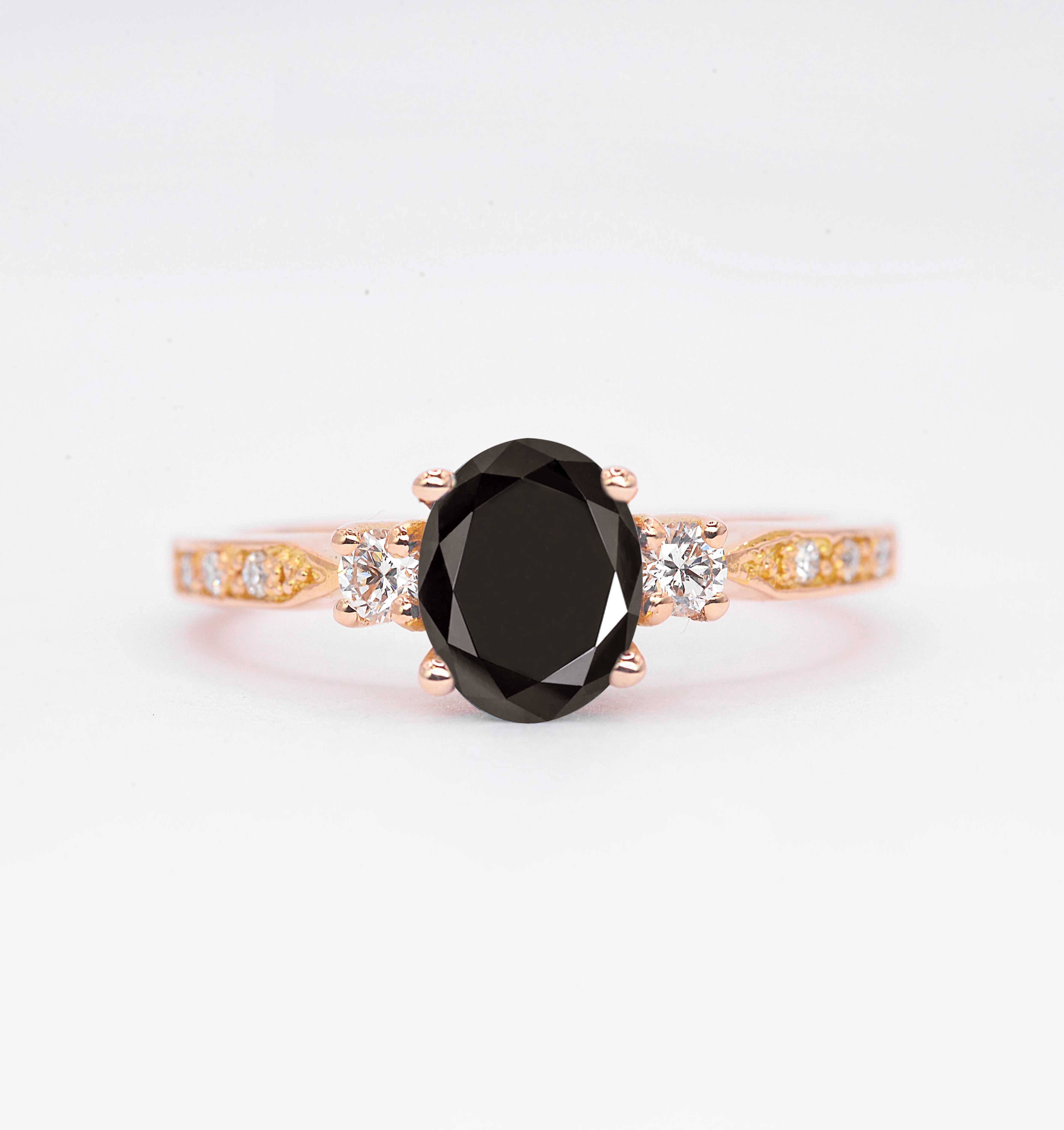 Oval black diamond art deco ring