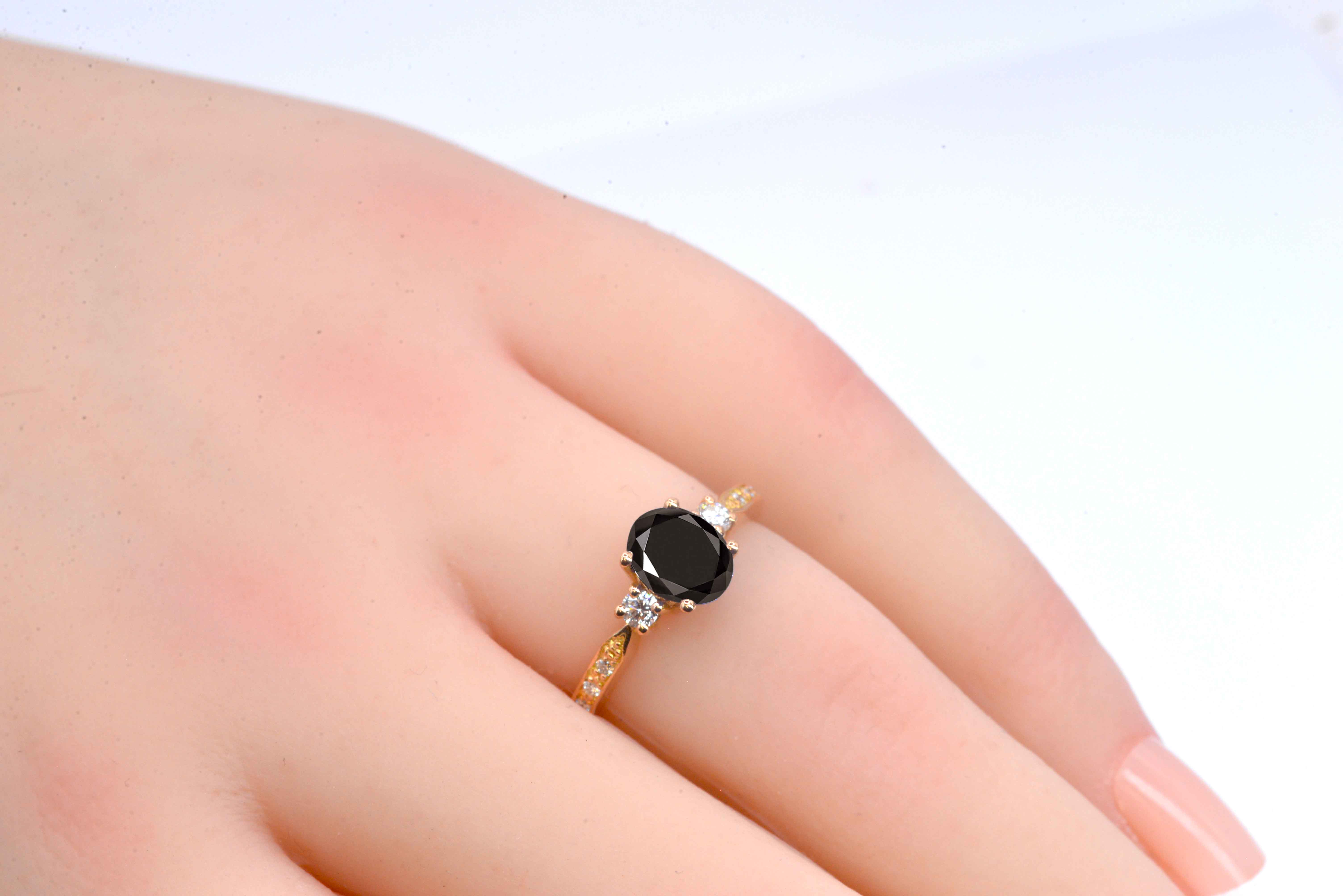 Oval black diamond art deco ring - Image 6