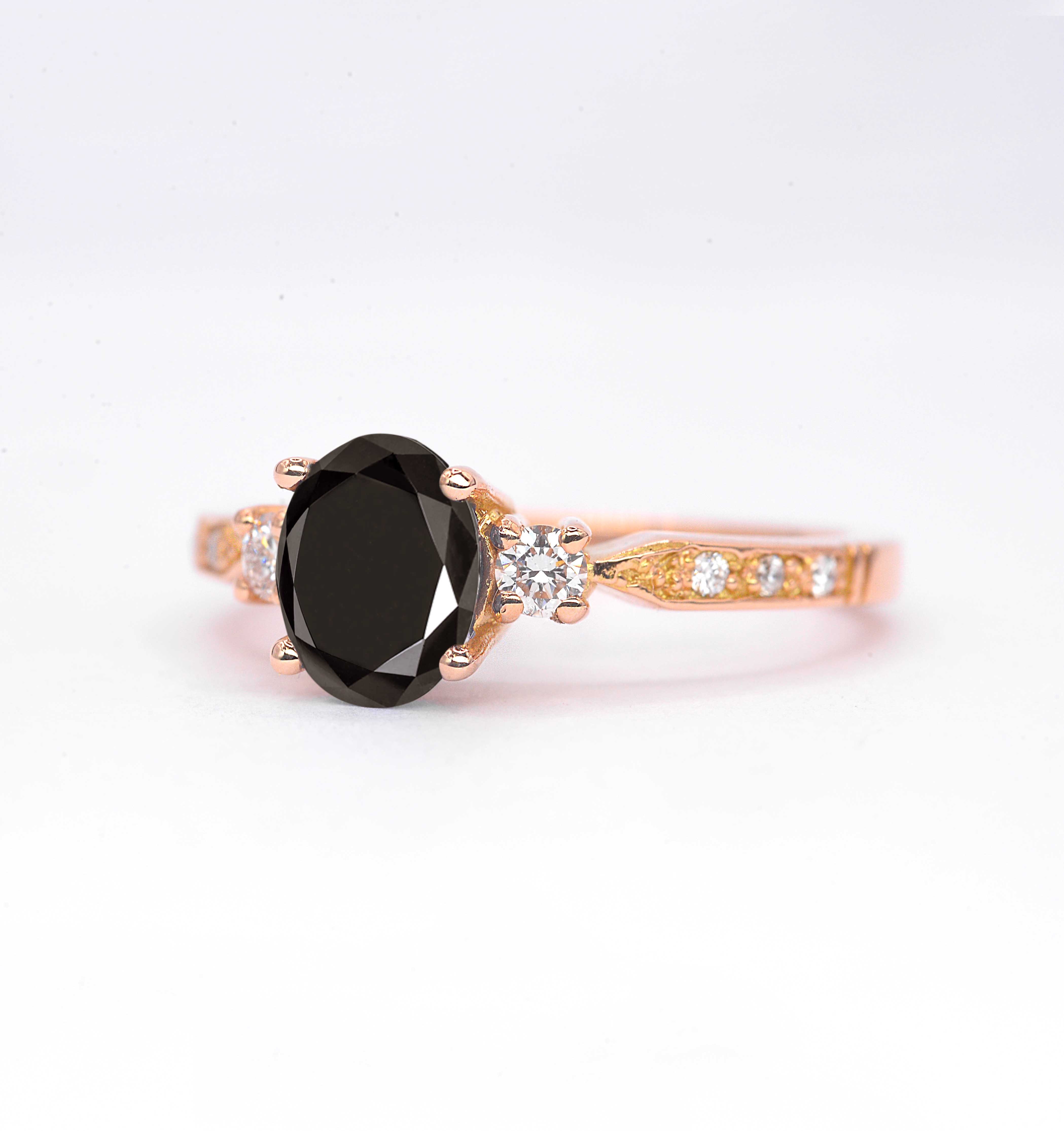 Oval black diamond art deco ring - Image 4