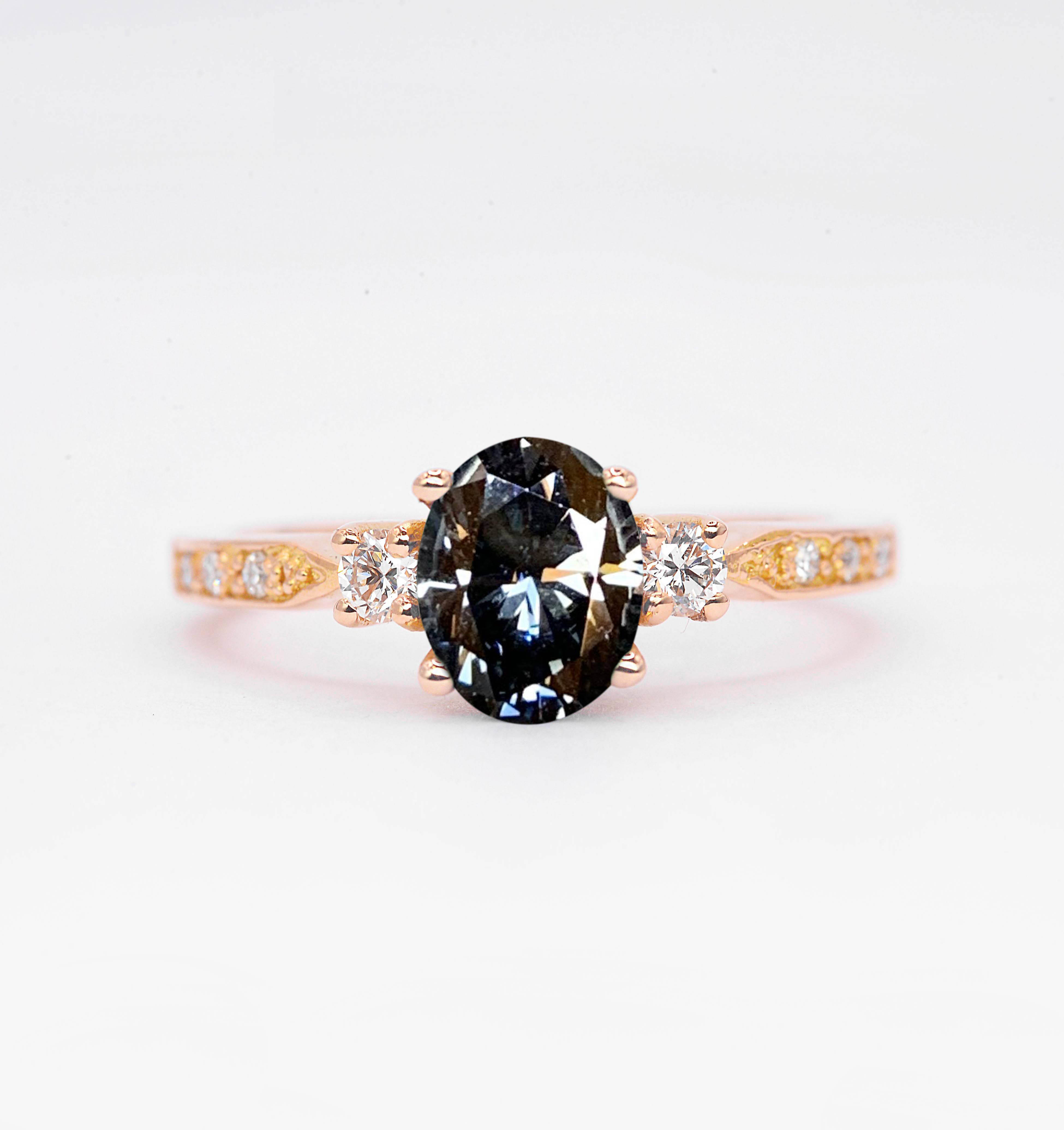 Oval grey moissanite art deco engagement ring