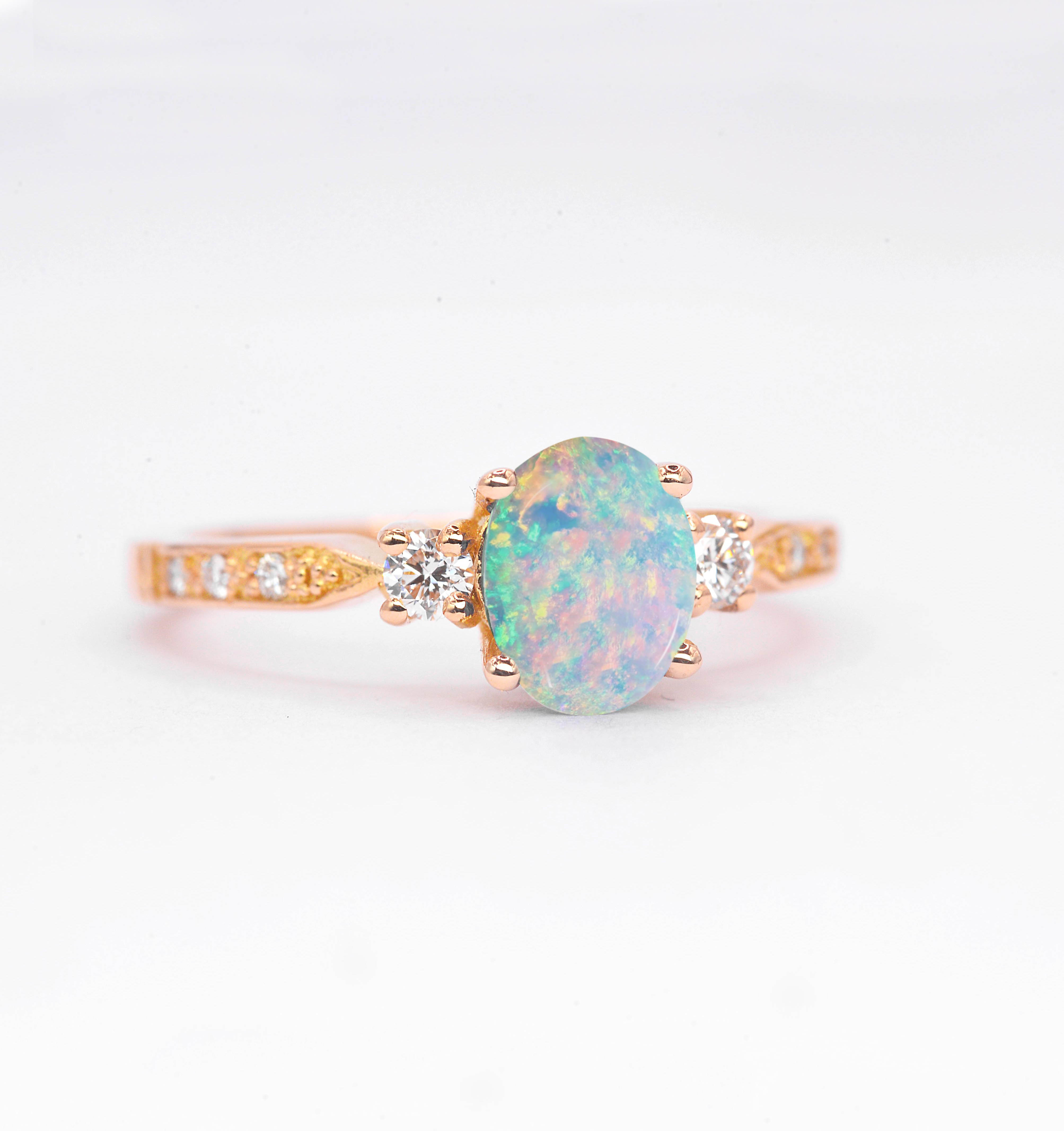 Oval Opal And Diamond Celtic Solitaire Ring - Image 2