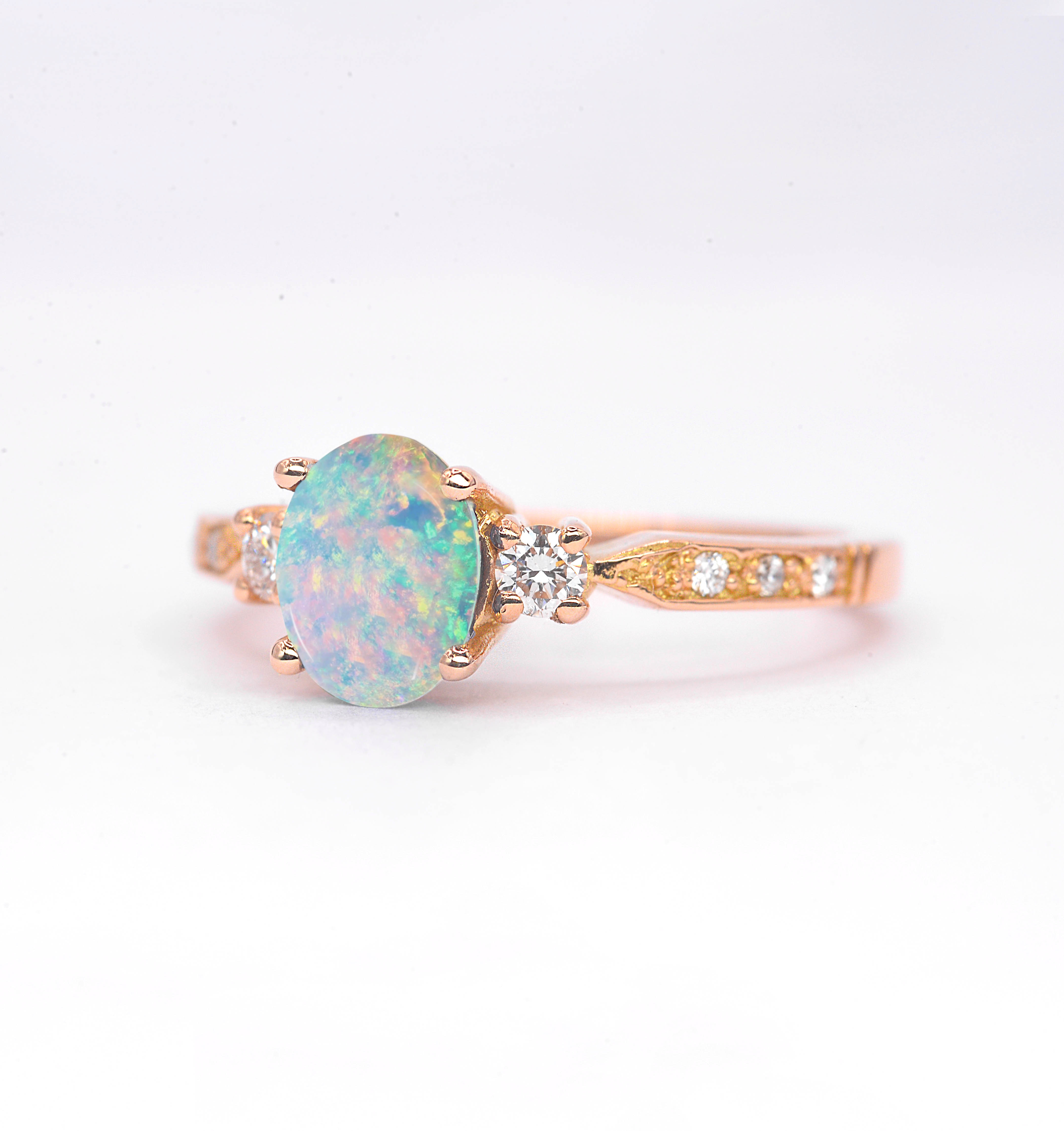 Oval Opal And Diamond Celtic Solitaire Ring - Image 3