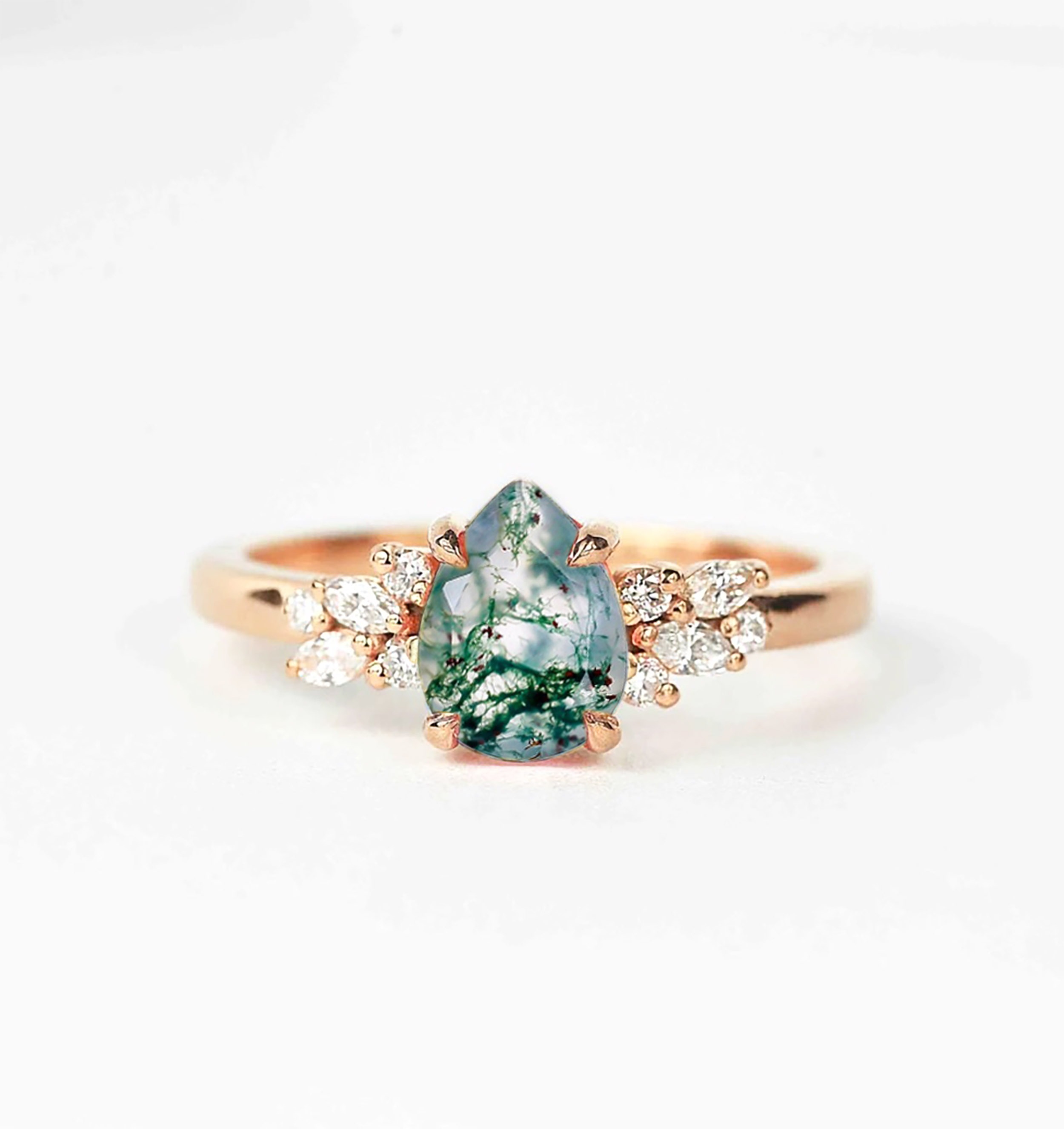 Pear Cut Moss Agate Vintage Ring