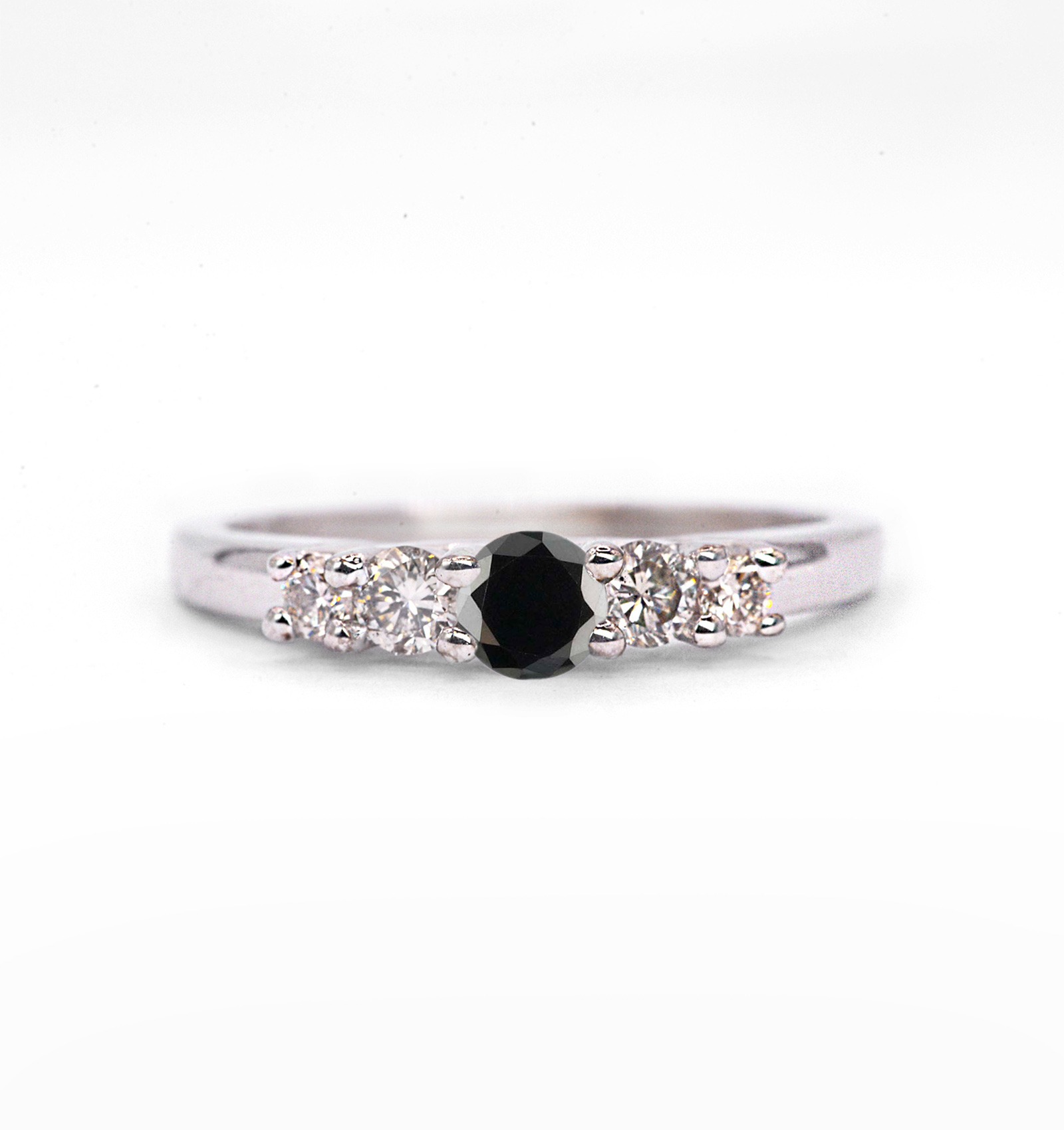 Natural black diamond band ring with 4mm round black diamond and white diamonds. The unique art deco style ring comes with solid 9k,14k or 18k gold or platinum.