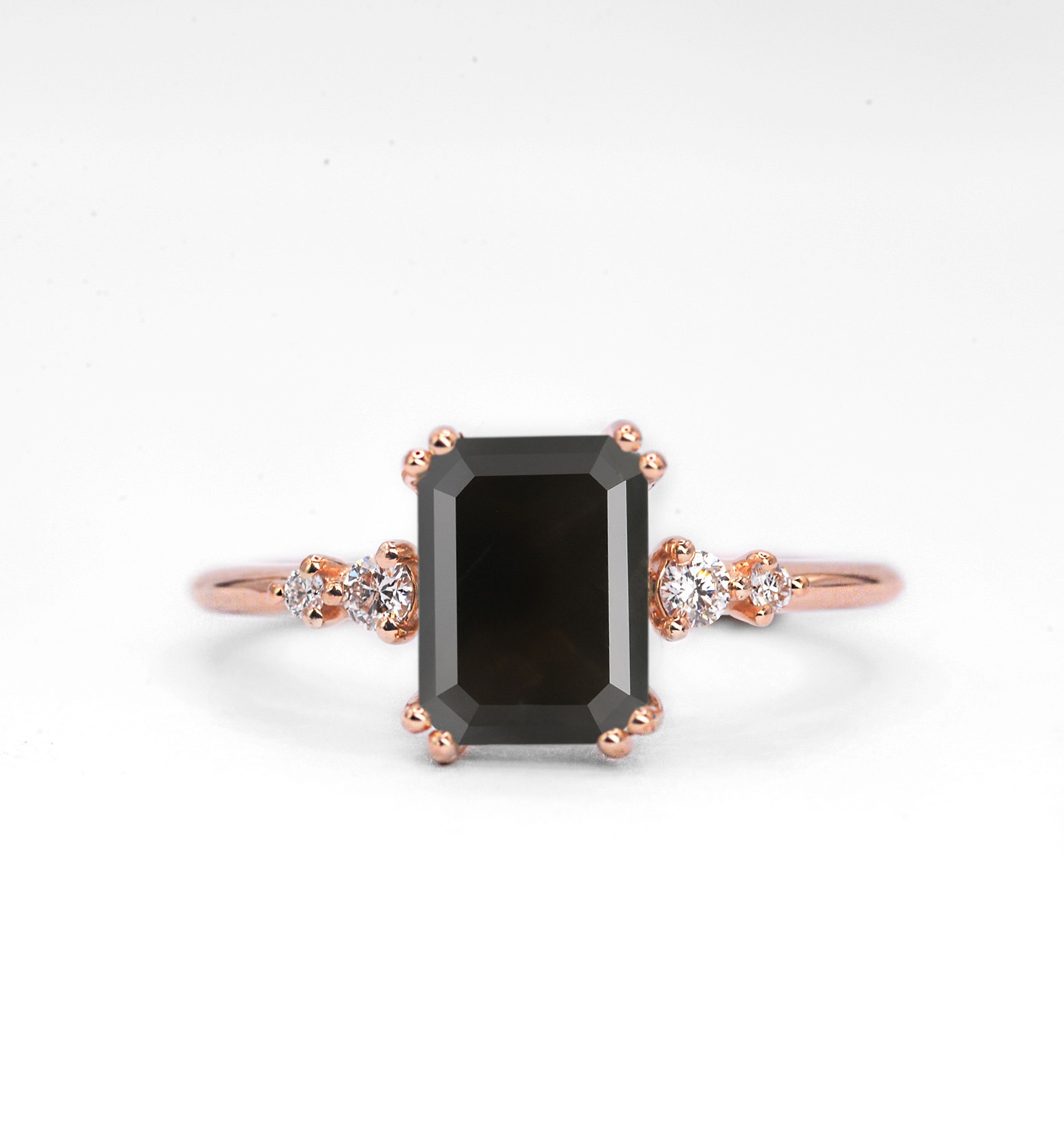 Black diamond art deco engagement ring for her with black diamond and white diamonds. This unique art deco ring comes with solid 9k,14k or 18k rose gold.
