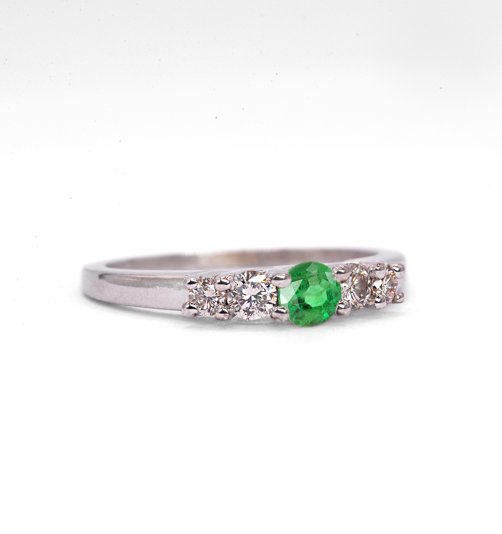 Unique emerald gift ring for her with emerald and white diamonds. This unique ring comes in solid 9k,14k or 18k rose gold.