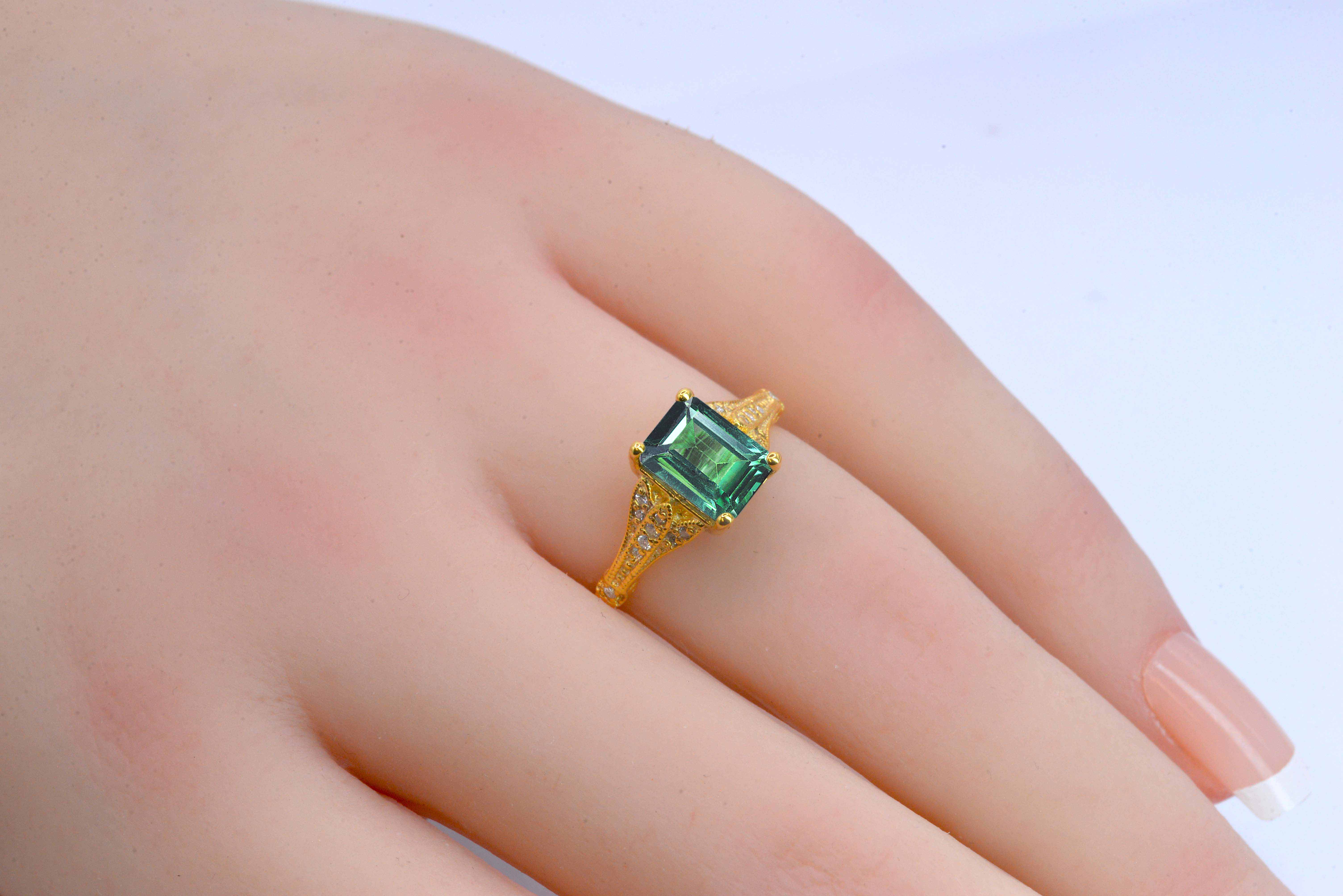 Mint green sapphire vintage ring with 8 x 6mm emerald cut mint green sapphire and white diamonds. The unique and elegant ring comes with solid 9k,14k or 18k gold or platinum.