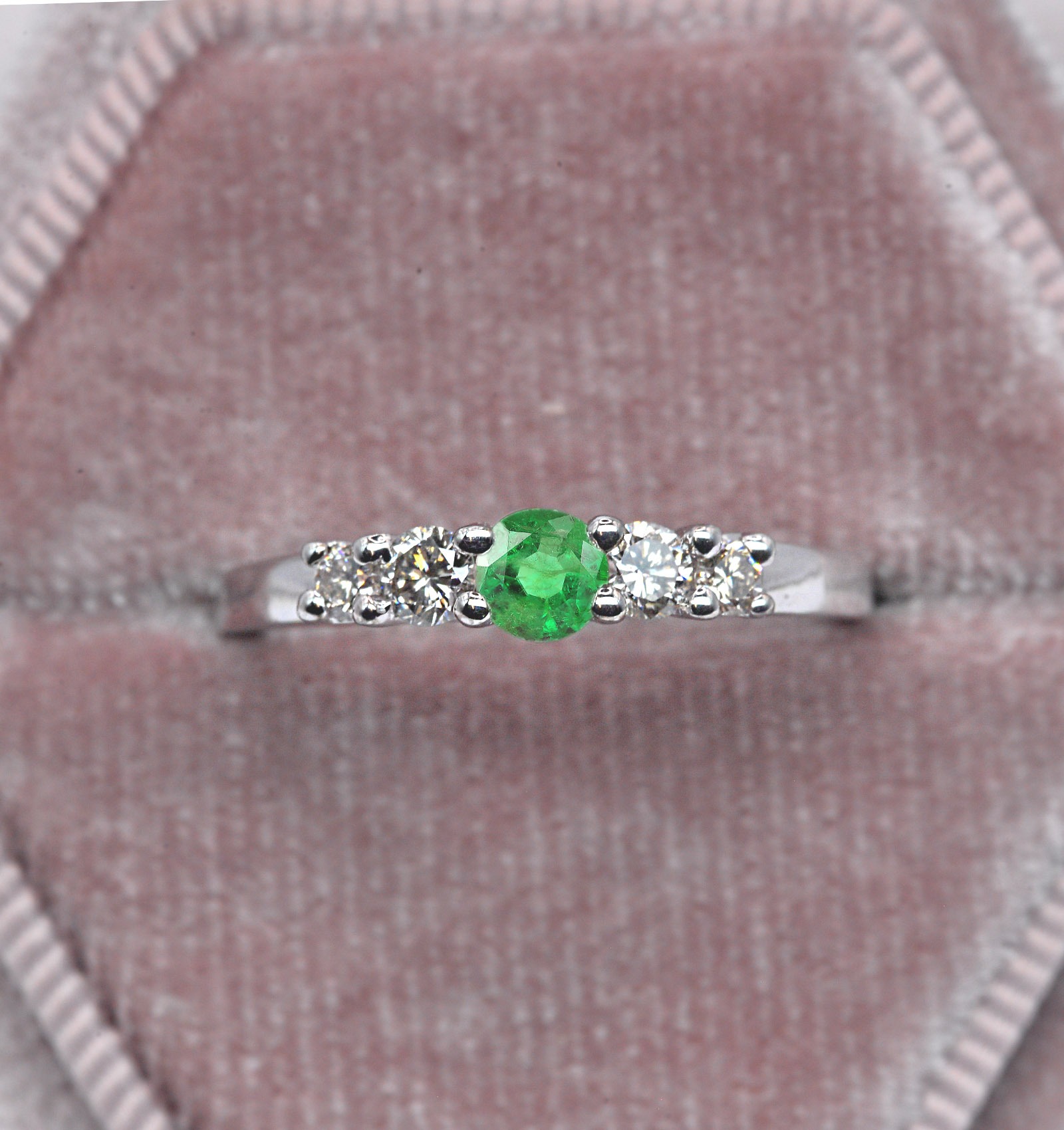 Unique emerald gift ring for her with emerald and white diamonds. This unique ring comes in solid 9k,14k or 18k rose gold.