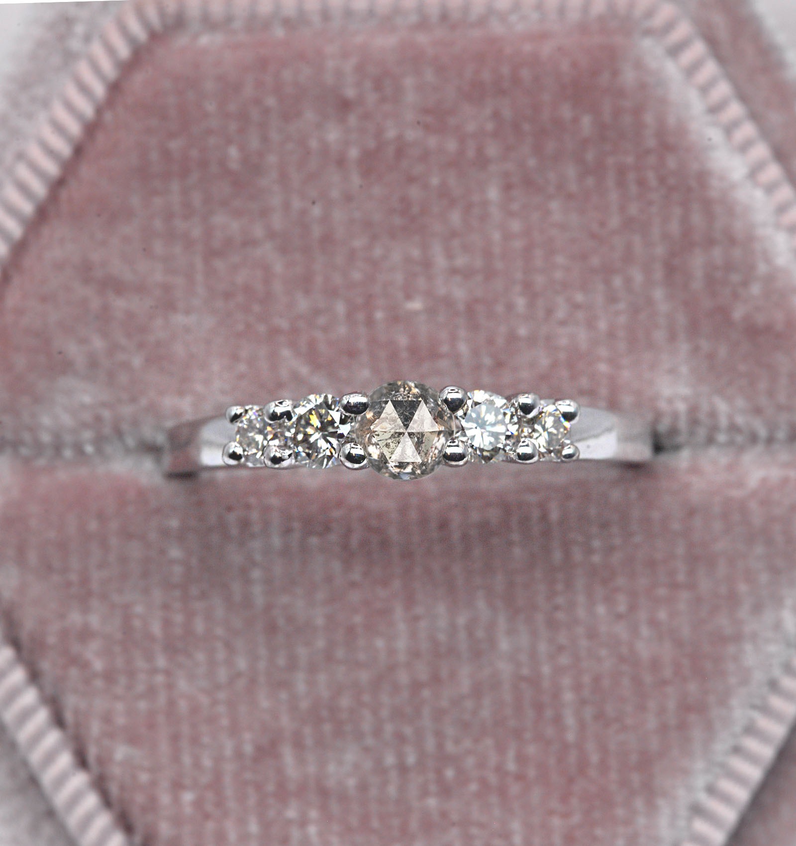 1.0ct salt and pepper diamond white gold ring for her with salt and pepper diamond and white diamonds. This unique ring comes in 9k,14k or 18k rose gold.