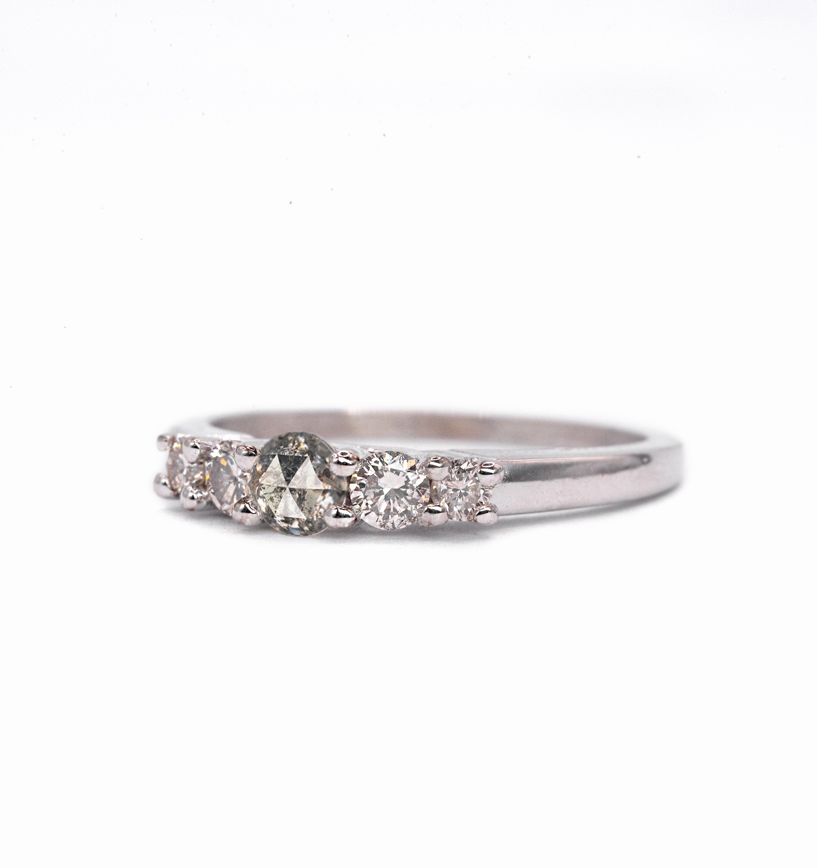 1.0ct salt and pepper diamond white gold ring for her with salt and pepper diamond and white diamonds. This unique ring comes in 9k,14k or 18k rose gold.