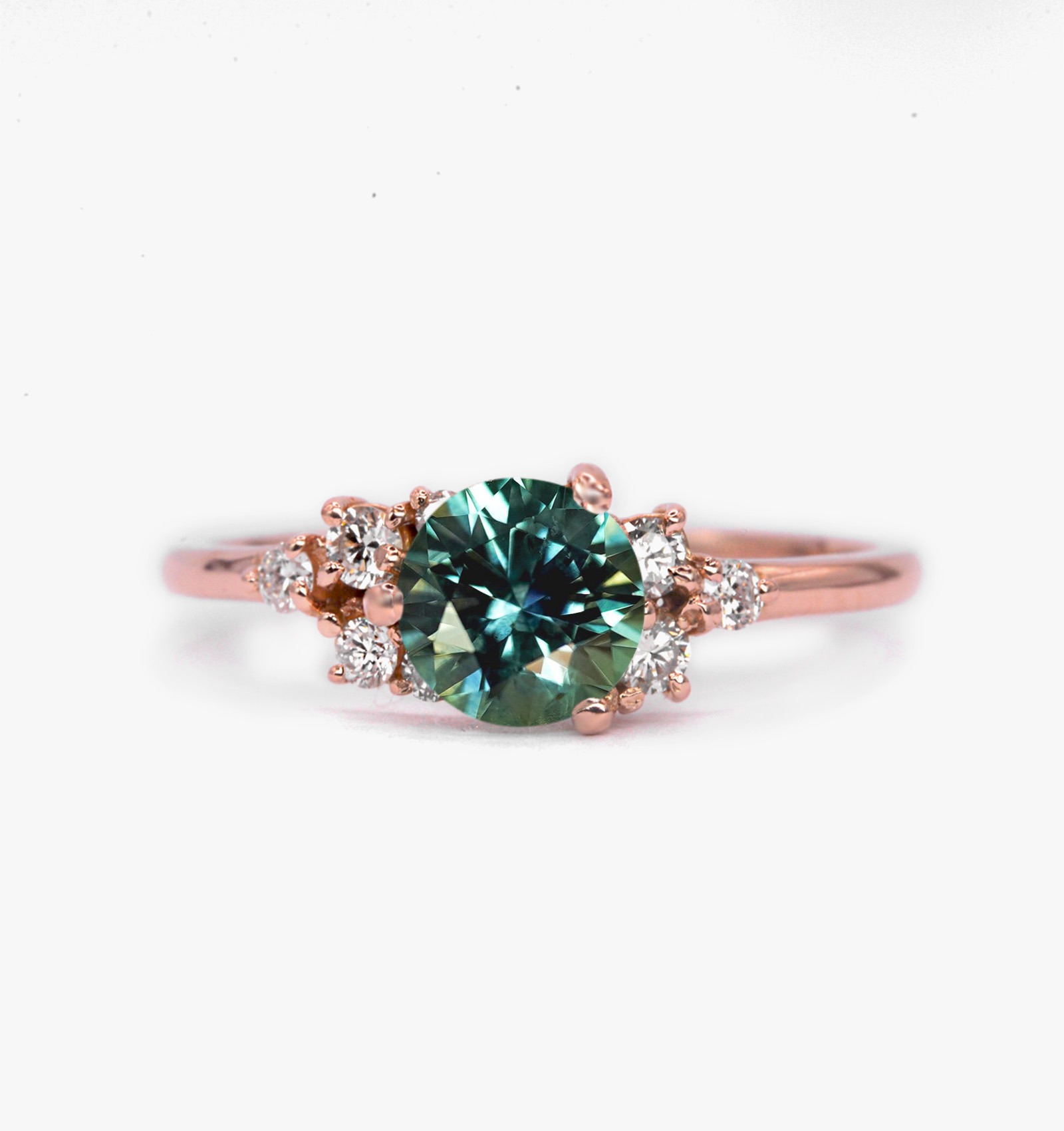 Round Montana Sapphire Art Deco Cluster Ring