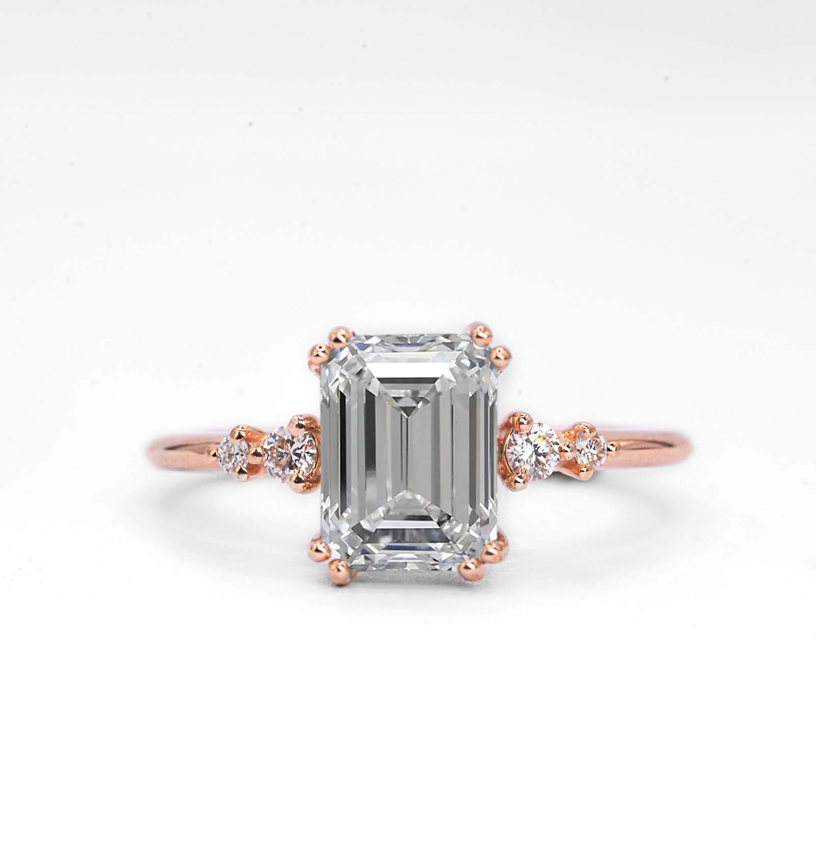 Diamond rose gold art deco ring for her with emerald cut diamond and accent diamonds. This unique ring comes in solid 9k,14k or 18k rose gold.