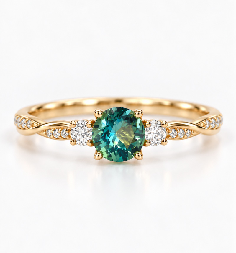 natural teal sapphire diamond engagement ring