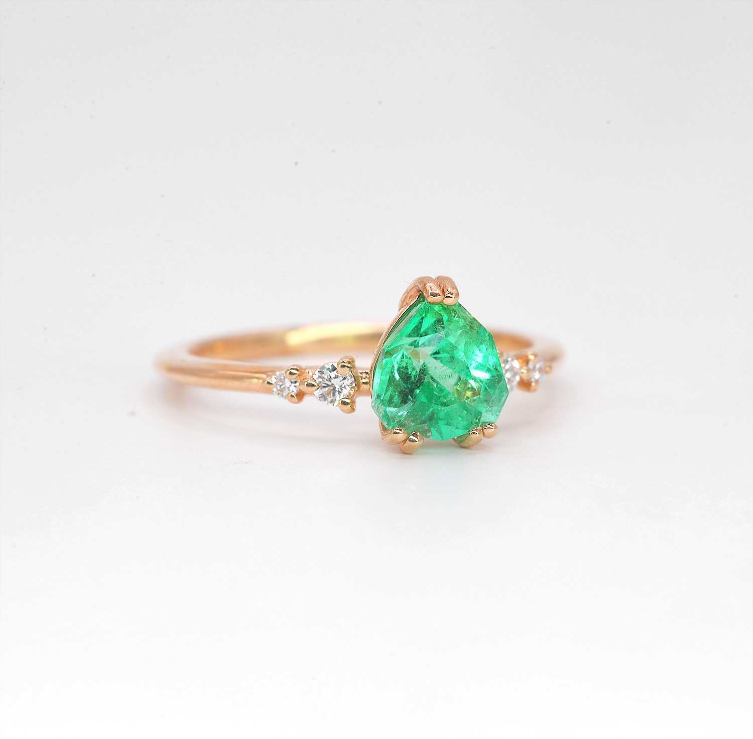 Natural emerald unique art deco ring with unique emerald and white diamonds. This unique art deco ring comes with solid 9k,14k or 18k rose gold.