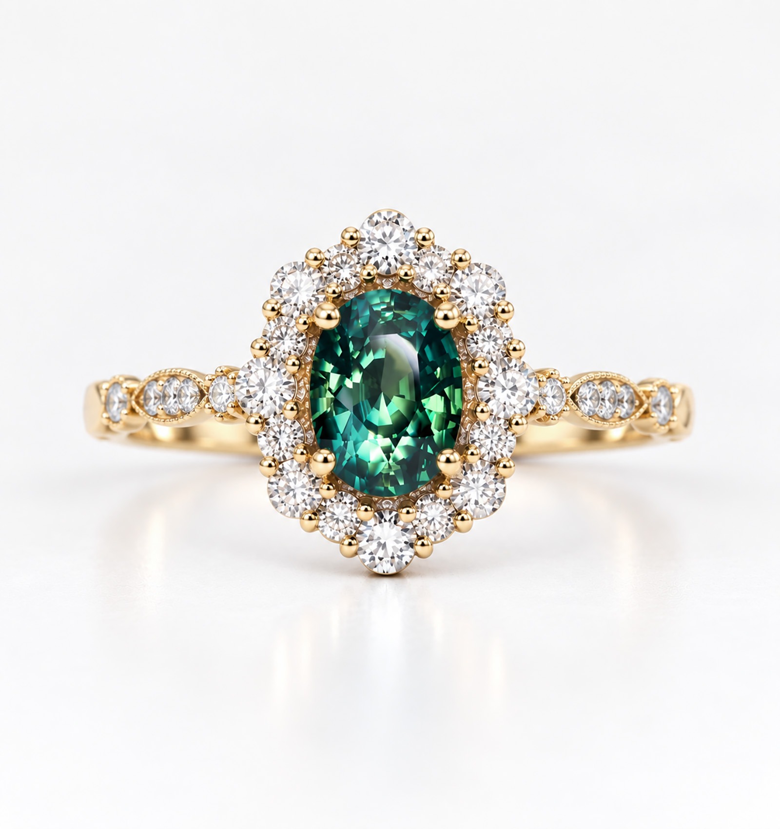 Natural teal sapphire engagement ring