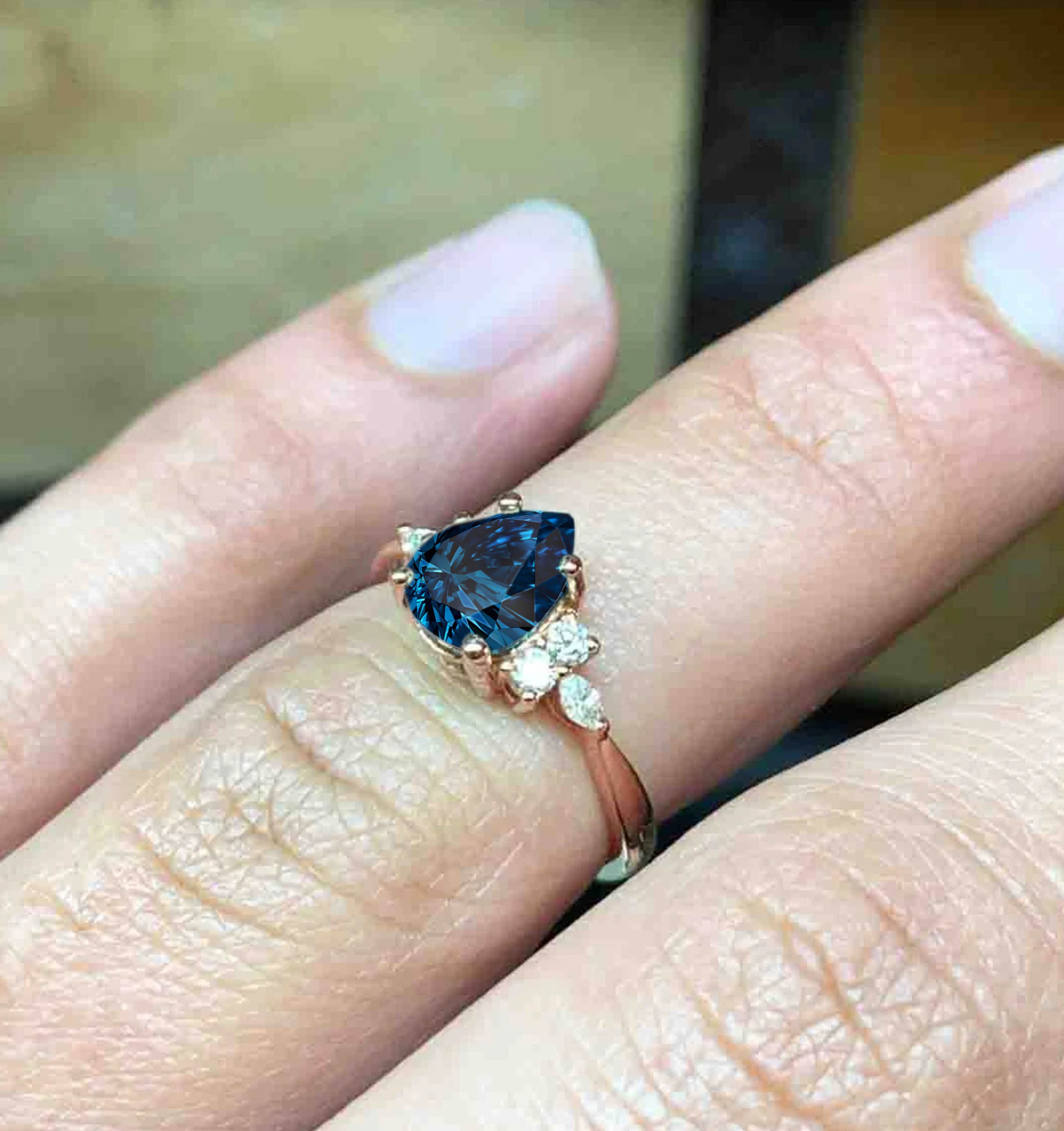 Celestial Midnight | Pear-Cut Blue Sapphire & Diamond Ring