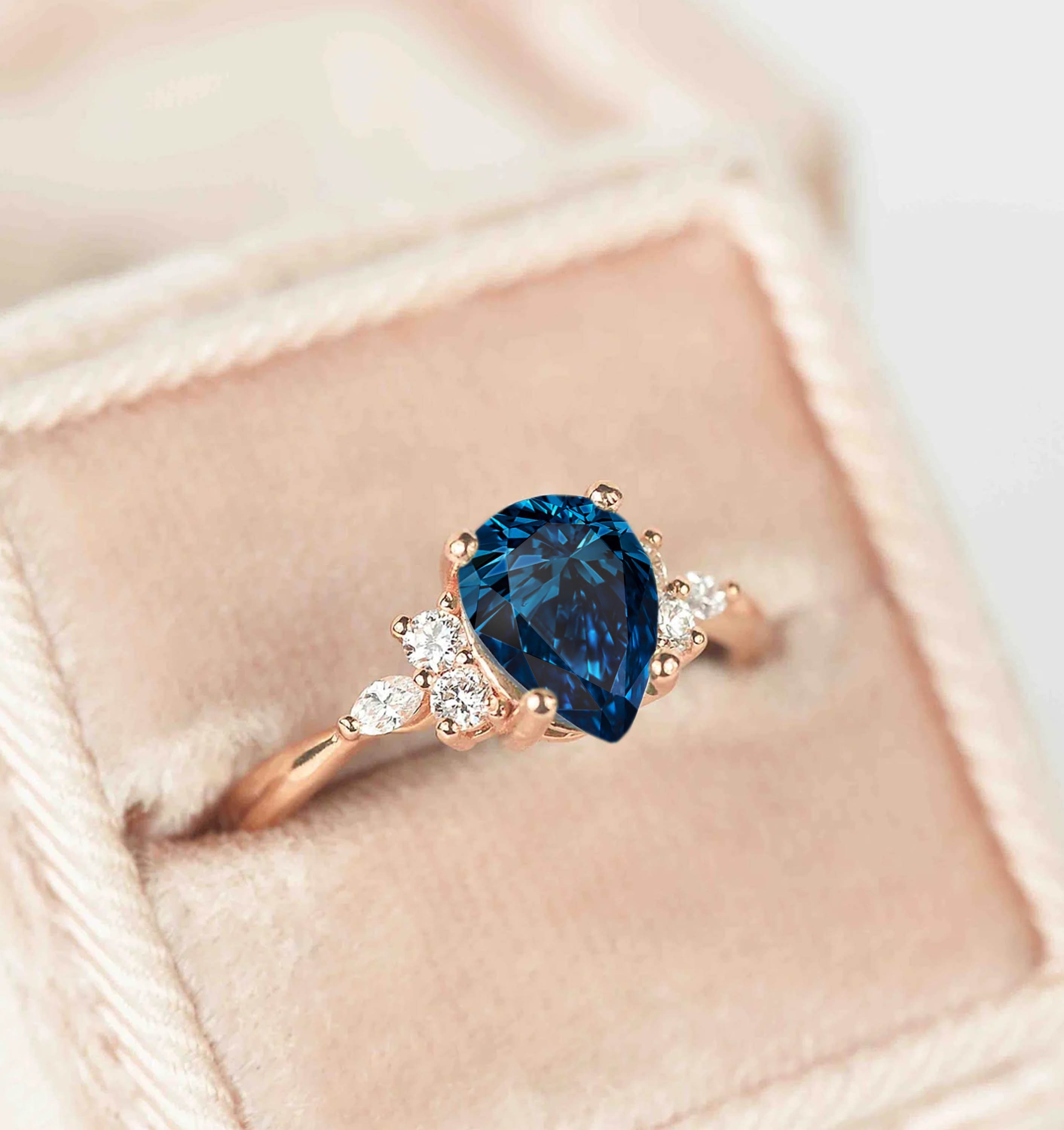 Celestial Midnight | Pear-Cut Blue Sapphire & Diamond Ring