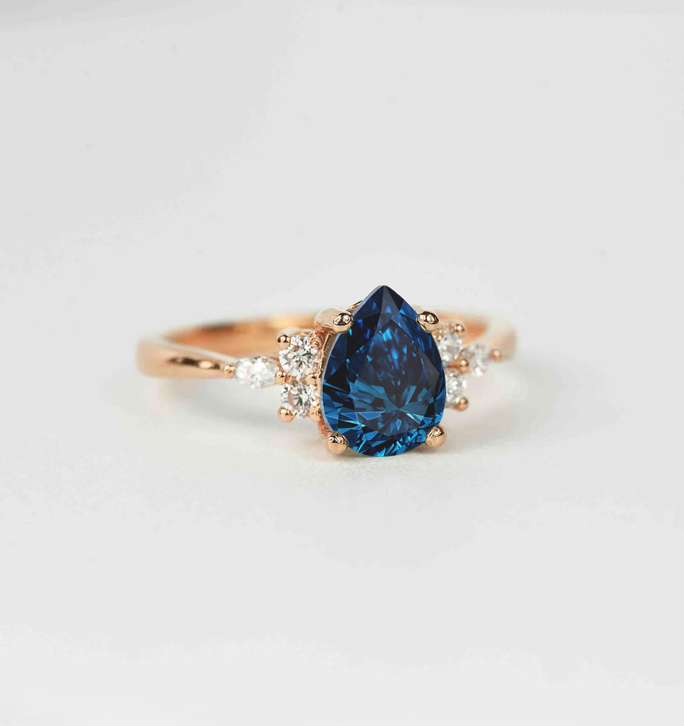 natural royal blue sapphire celestial art deco ring