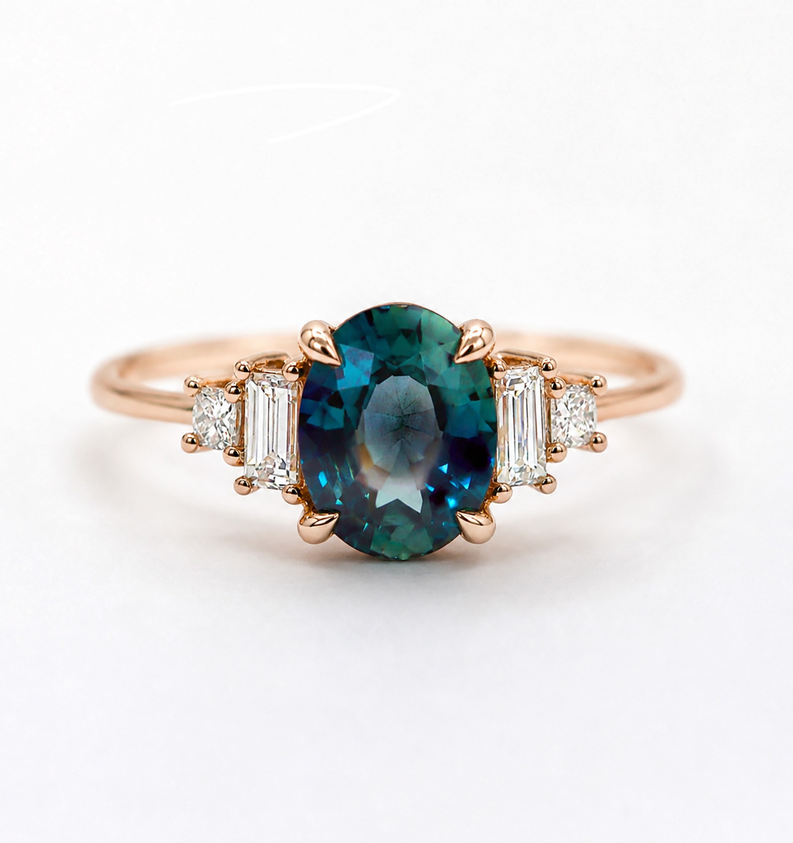 Natural teal sapphire engagement ring in UK