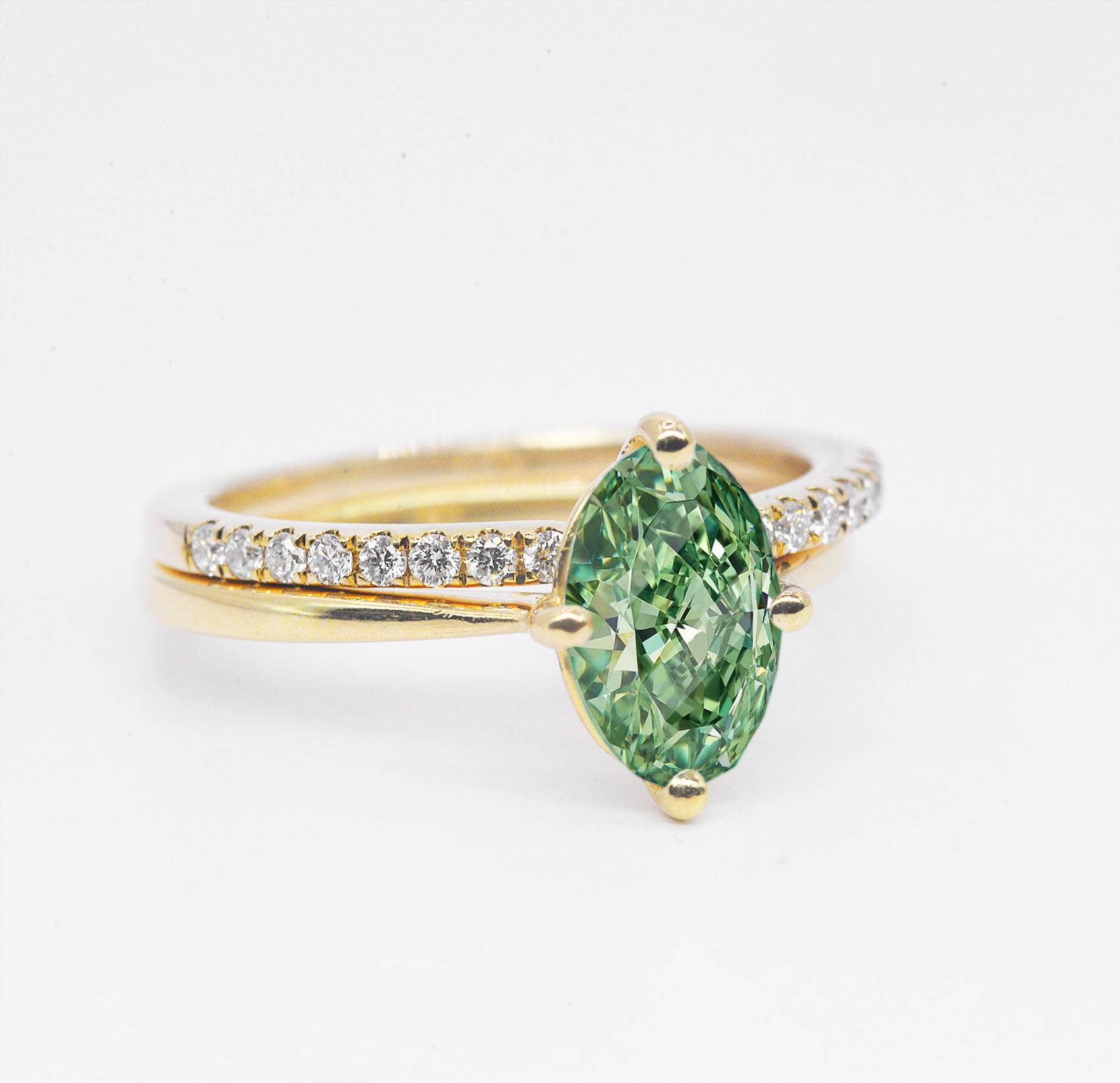 Oval Green Diamond Engagement Ring and Wedding Band - Image 2