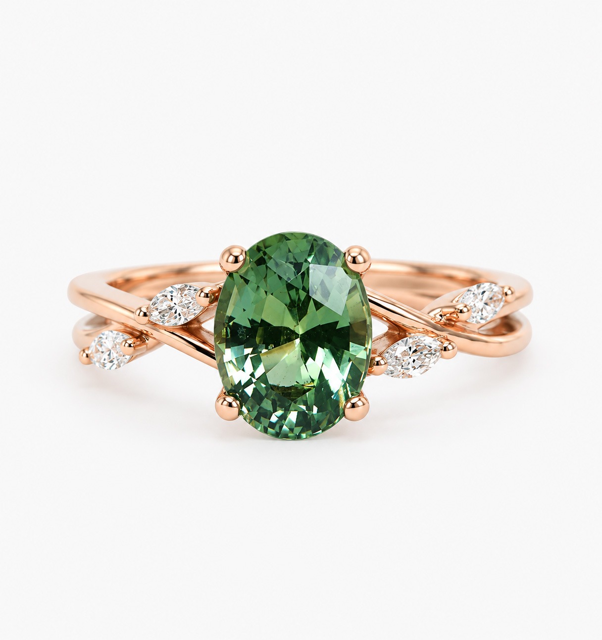 nature inspired green teal sapphire engagement ring