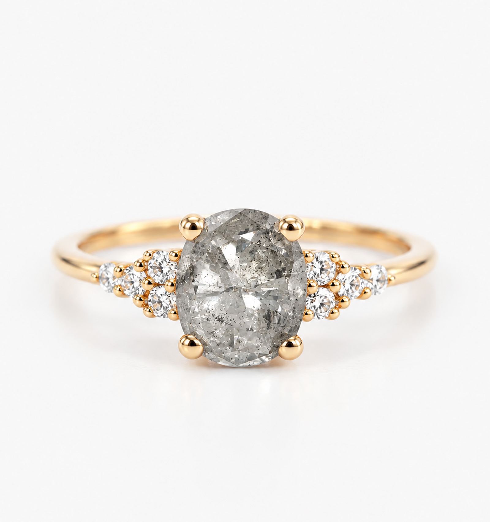 oval cut salt and pepper diamond engagement ring
