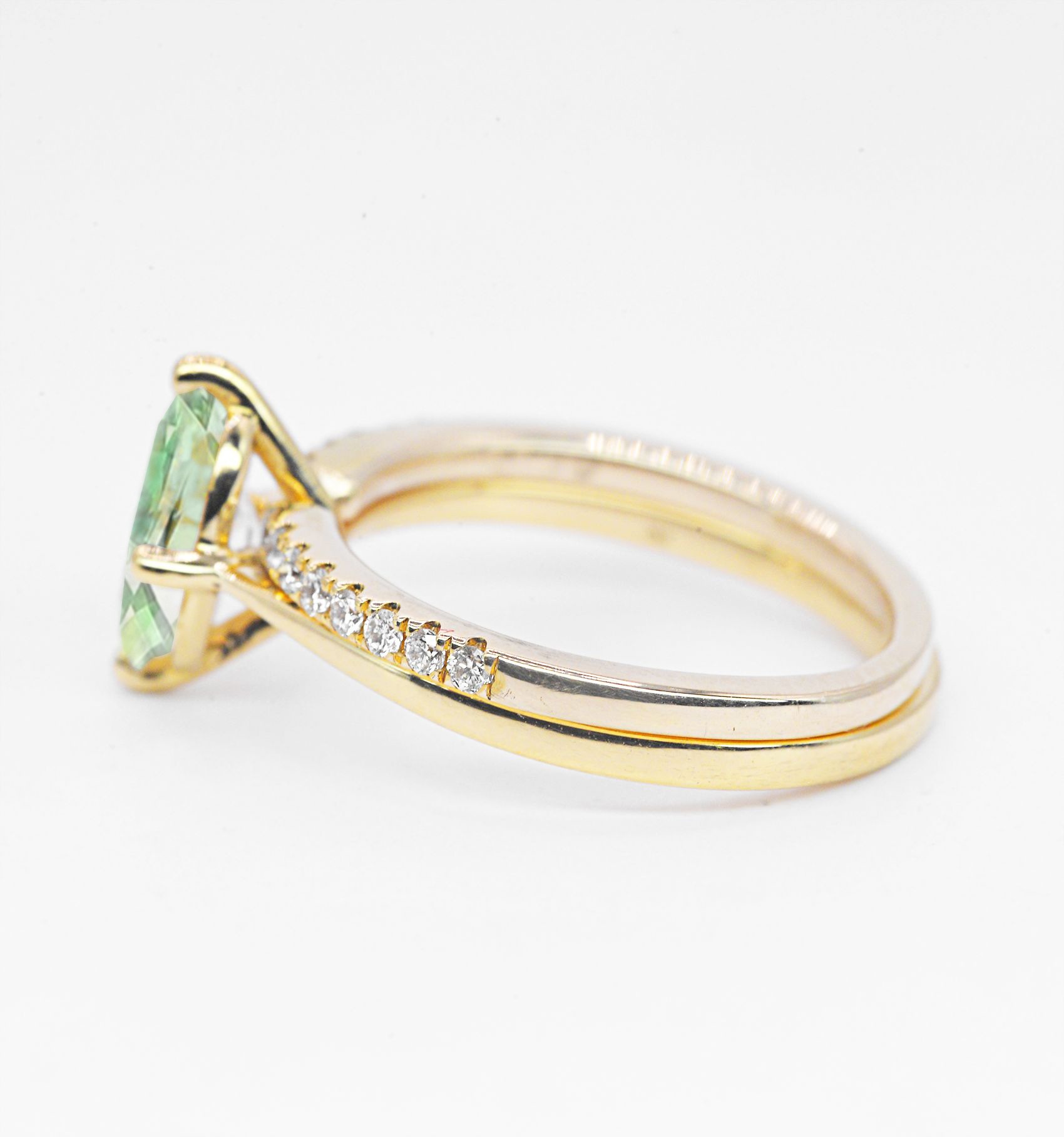Oval Green Diamond Engagement Ring and Wedding Band - Image 4