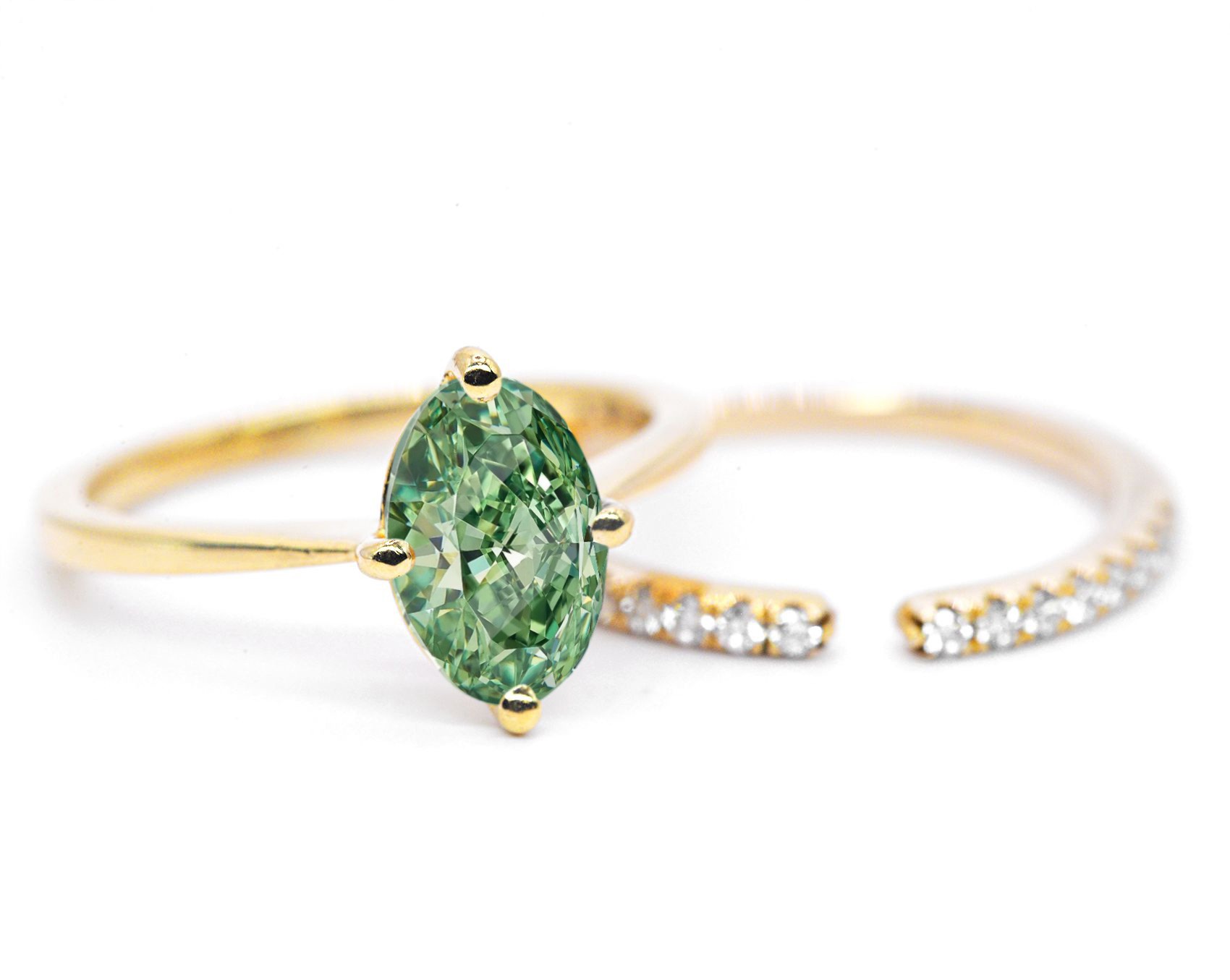 Oval Green Diamond Engagement Ring and Wedding Band - Image 3