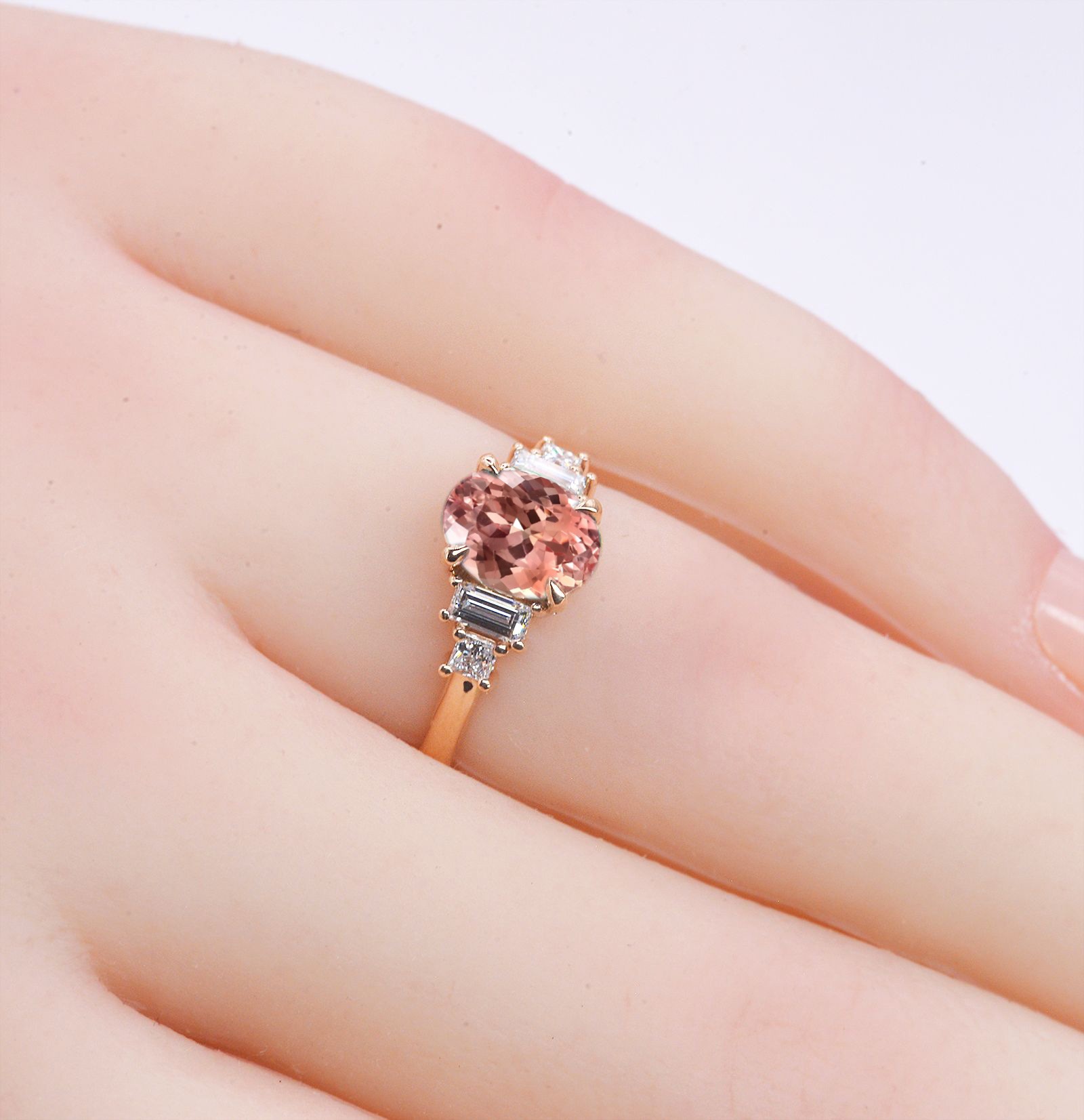 natural morganite baguette diamond vintage ring