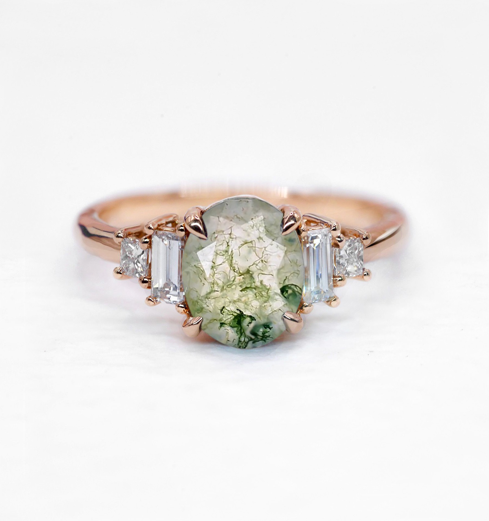 1.57ct oval moss agate and diamond vintage style engagement ring