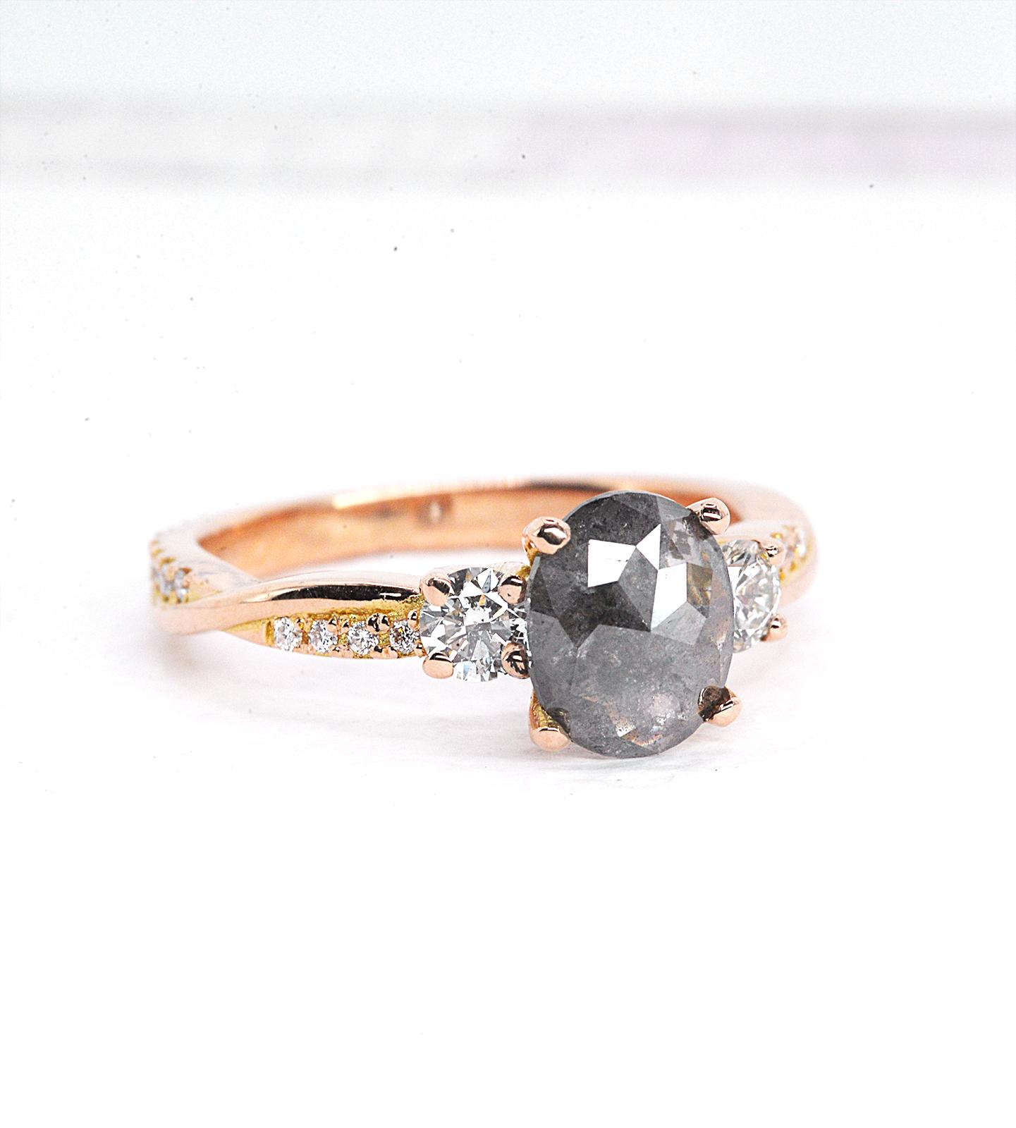 oval salt and pepper diamond vintage inspired ring