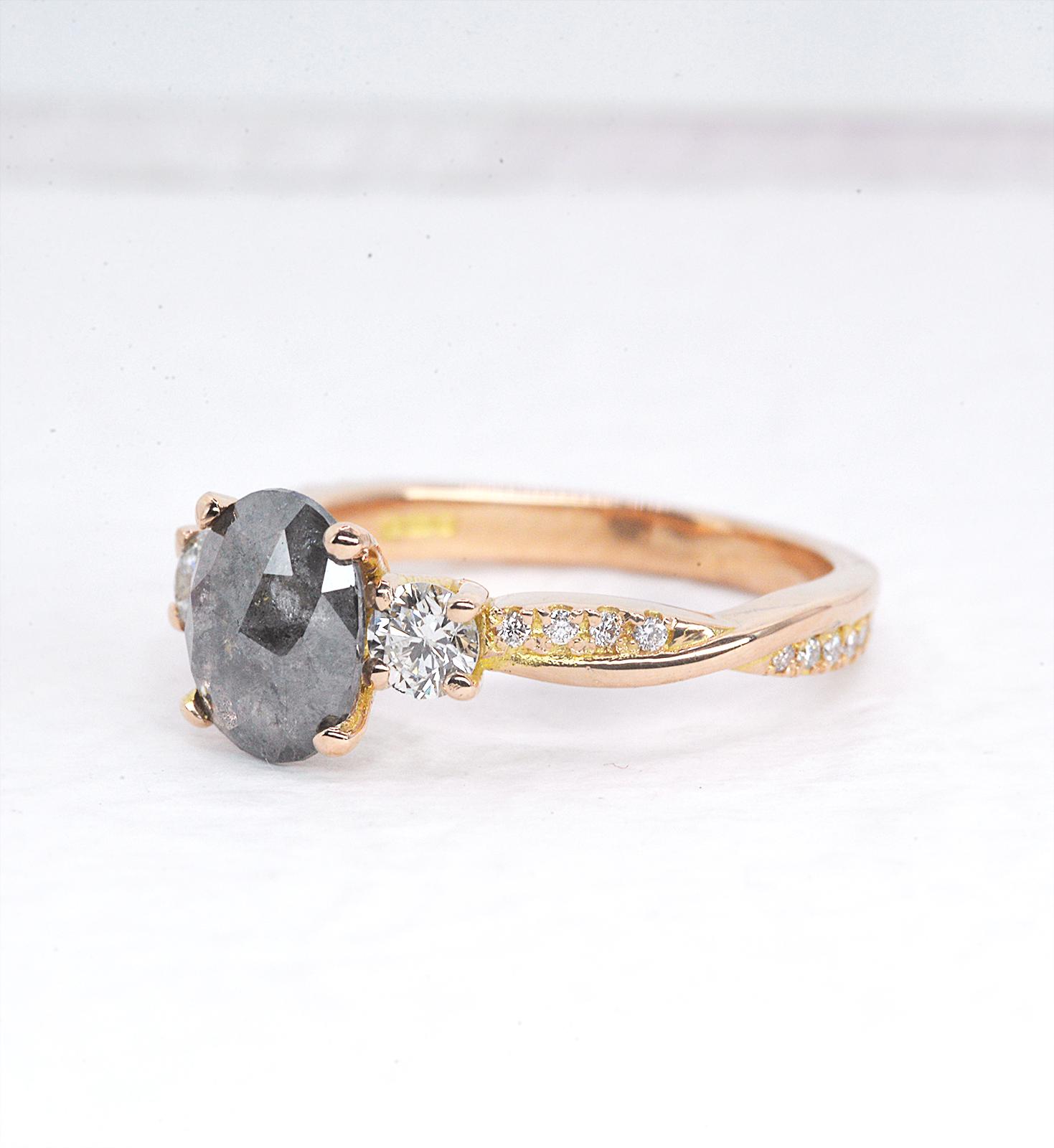 oval salt and pepper diamond vintage inspired ring