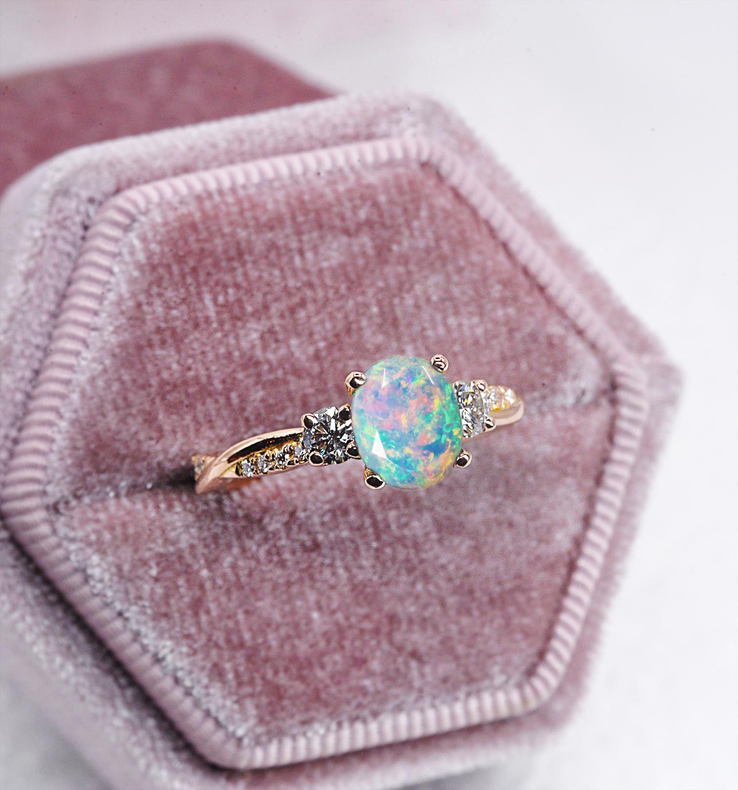 natural oval white opal vintage engagement ring