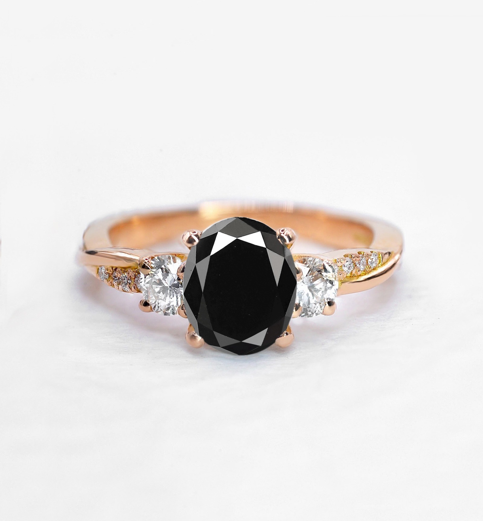 Natural black diamond vintage engagement ring